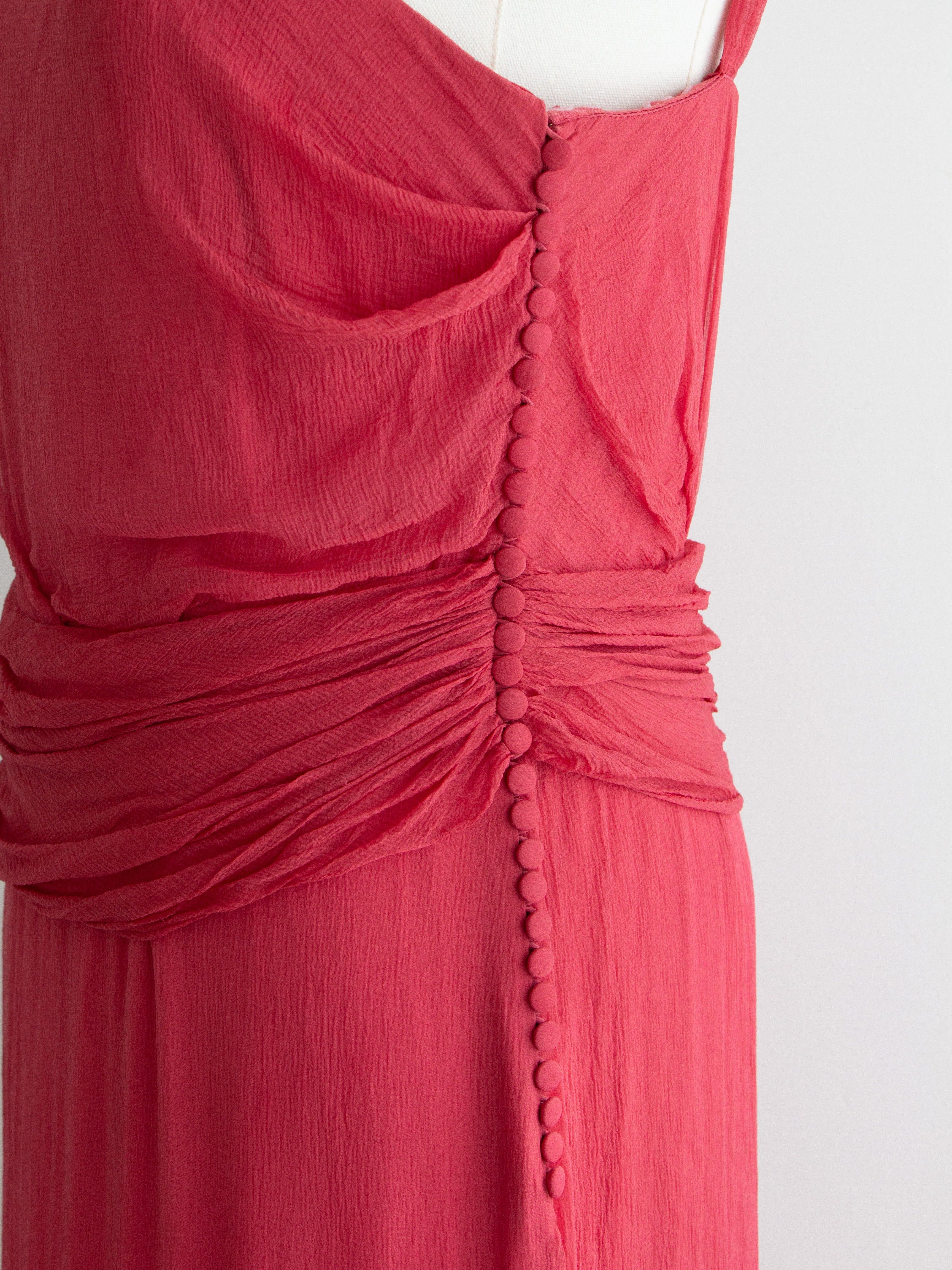 Christian Dior By John Galliano 2000s Watermelon Pink Ruched Silk Dress