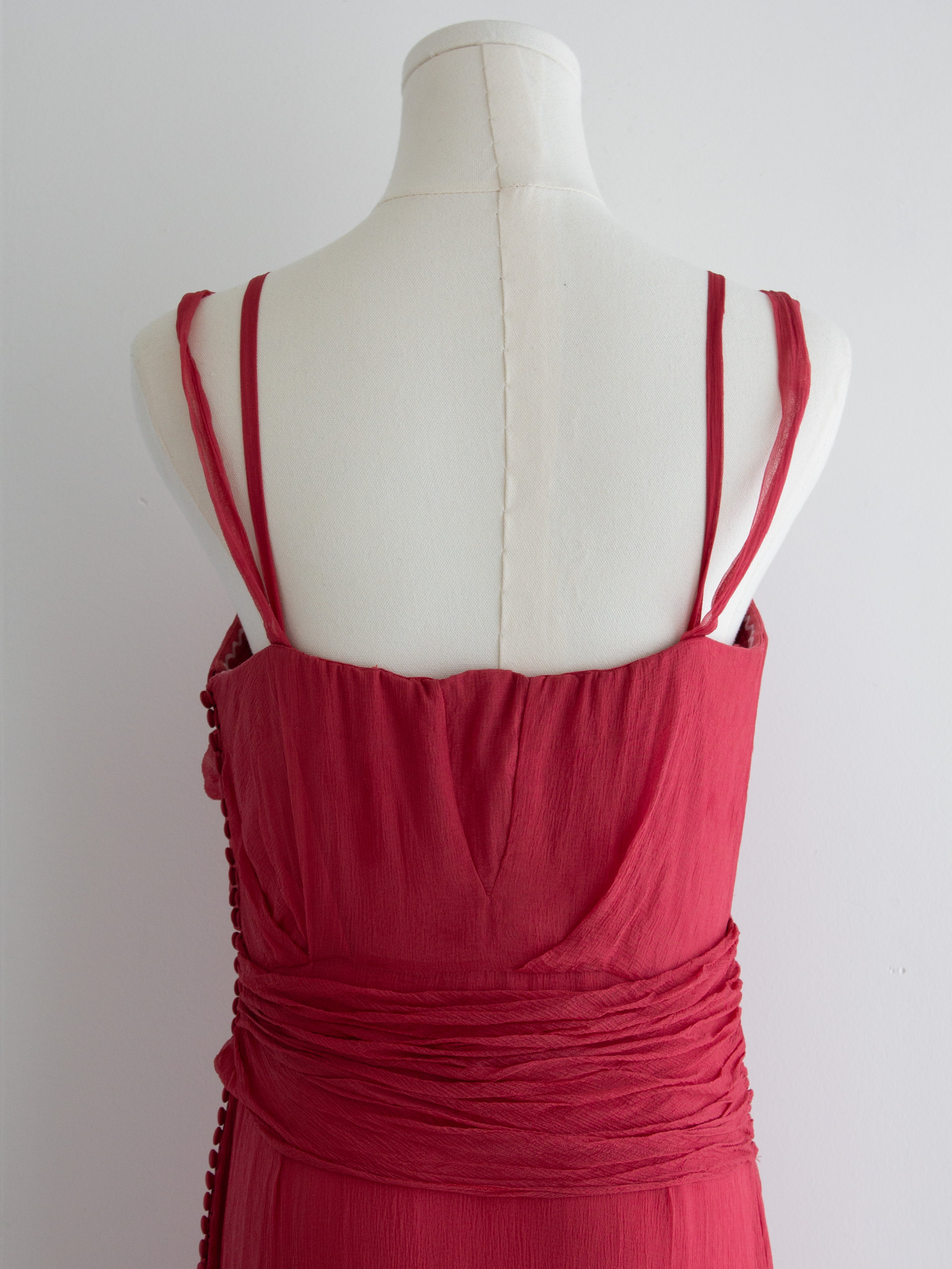 Christian Dior By John Galliano 2000s Watermelon Pink Ruched Silk Dress