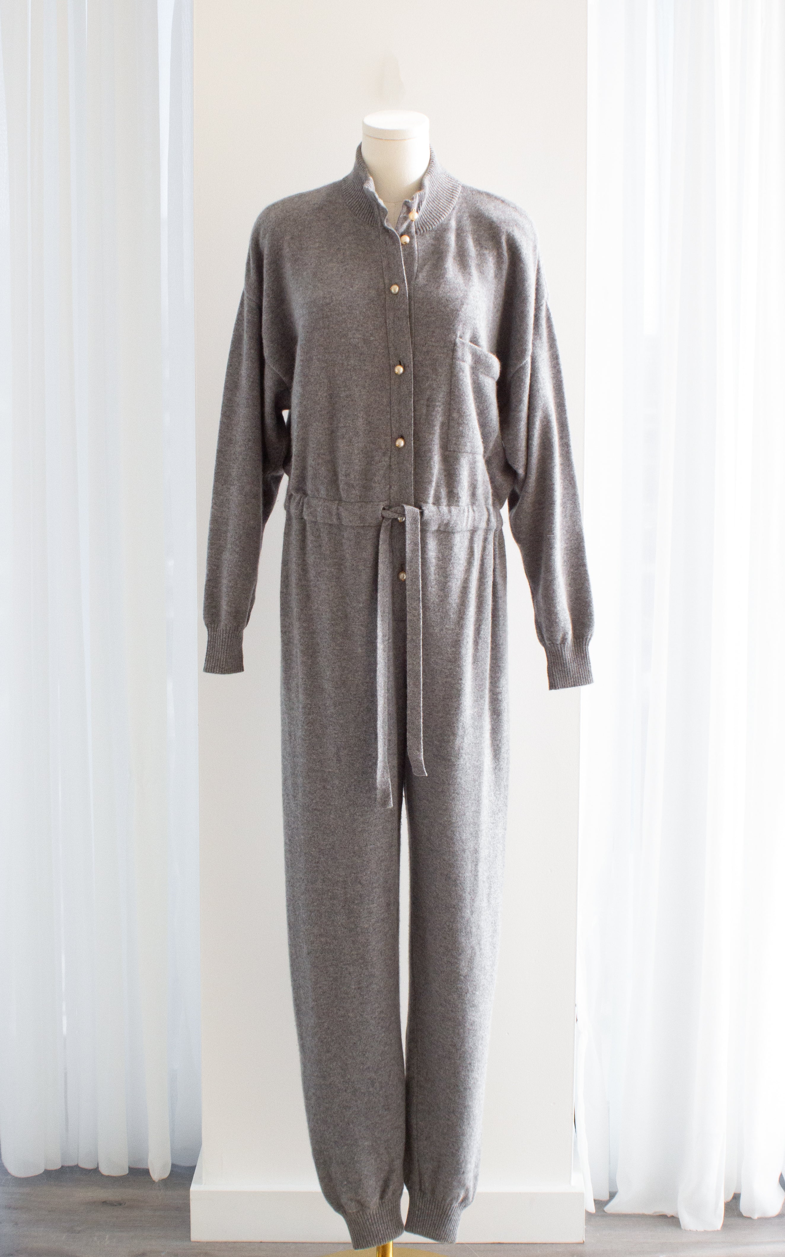Rare Chanel F/W 1991 Grey White Pearl CC Cashmere Linda 91A Jumpsuit