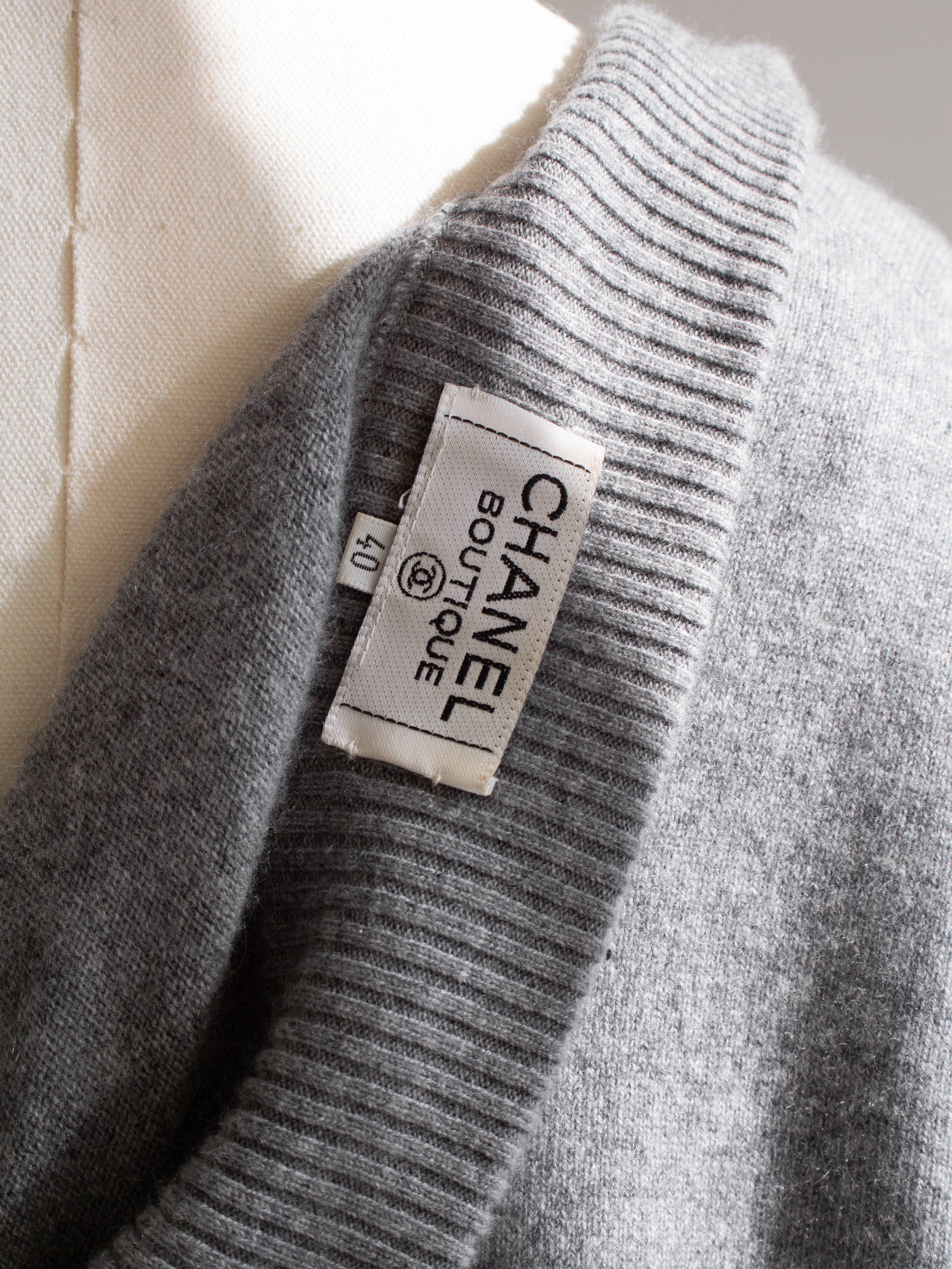 Rare Chanel F/W 1991 Grey White Pearl CC Cashmere Linda 91A Jumpsuit