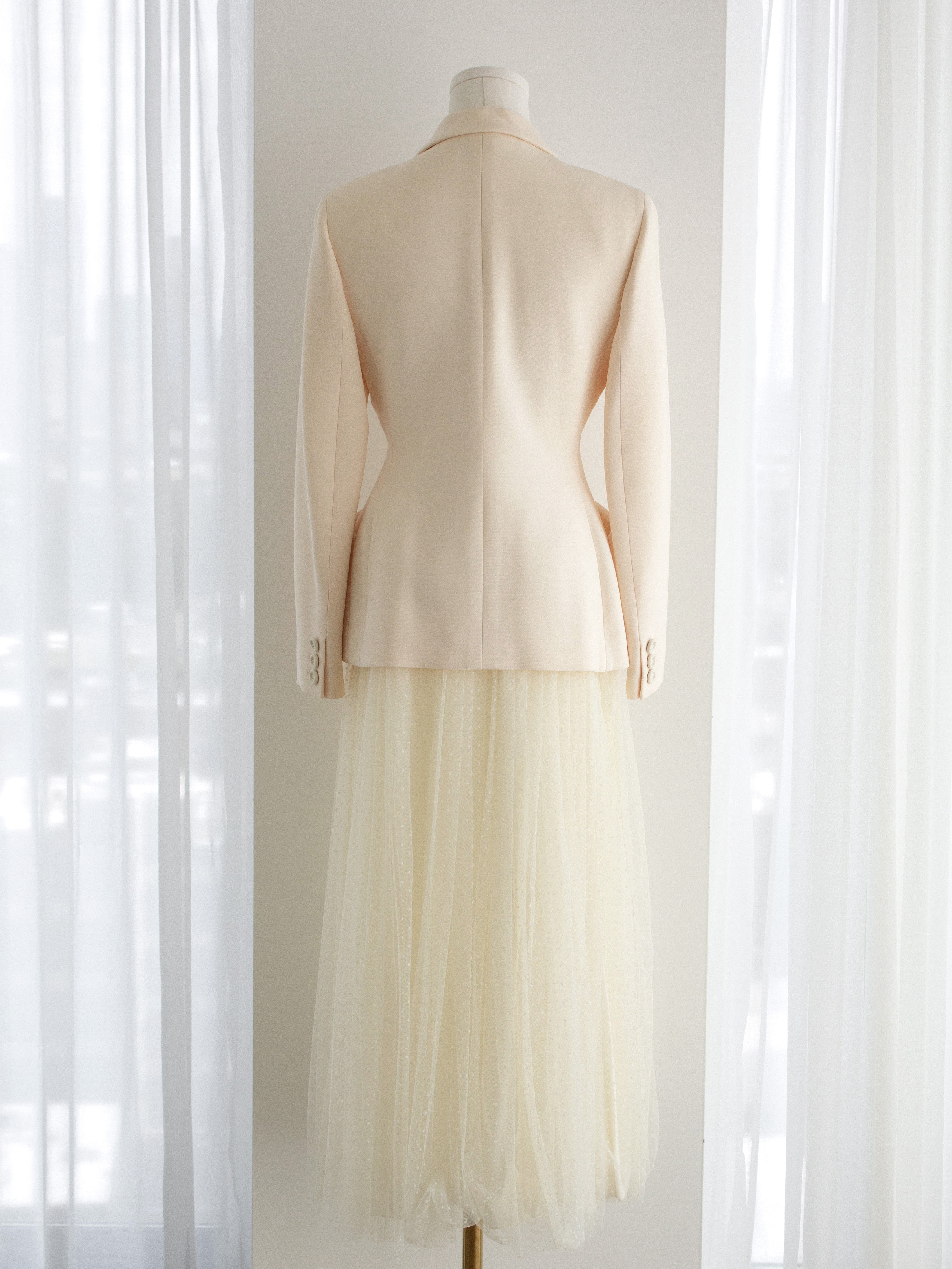 Dior 30 Montaigne Bar Jacket Off-White Ecru Plumetis Tulle Skirt Set