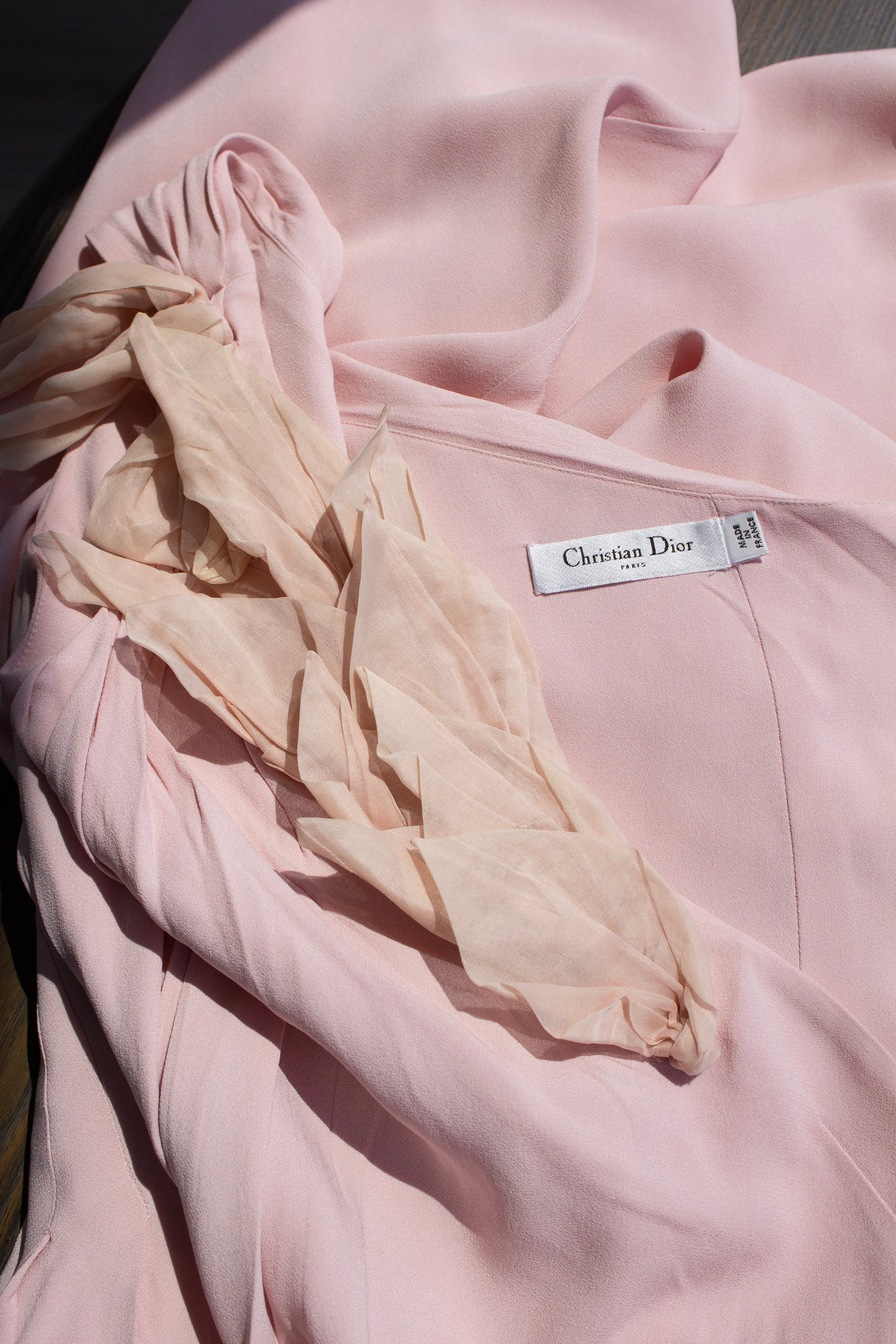 Christian Dior by John Galliano S/S 2008 Pink Petal Organza Draped Gown