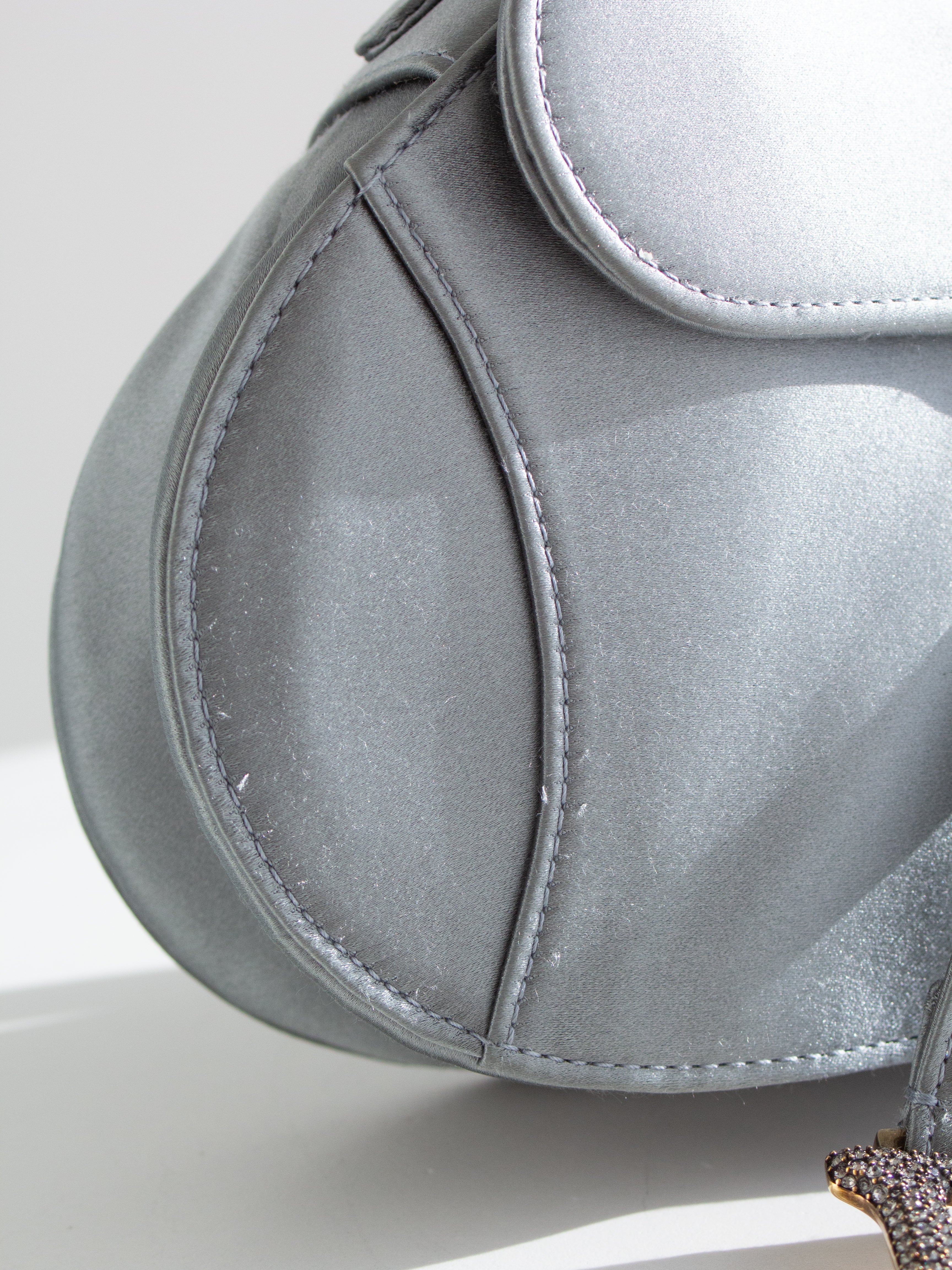 Dior Saddle 2019 Mini Satin Icy Blue Grey Crystal Embellished Bag