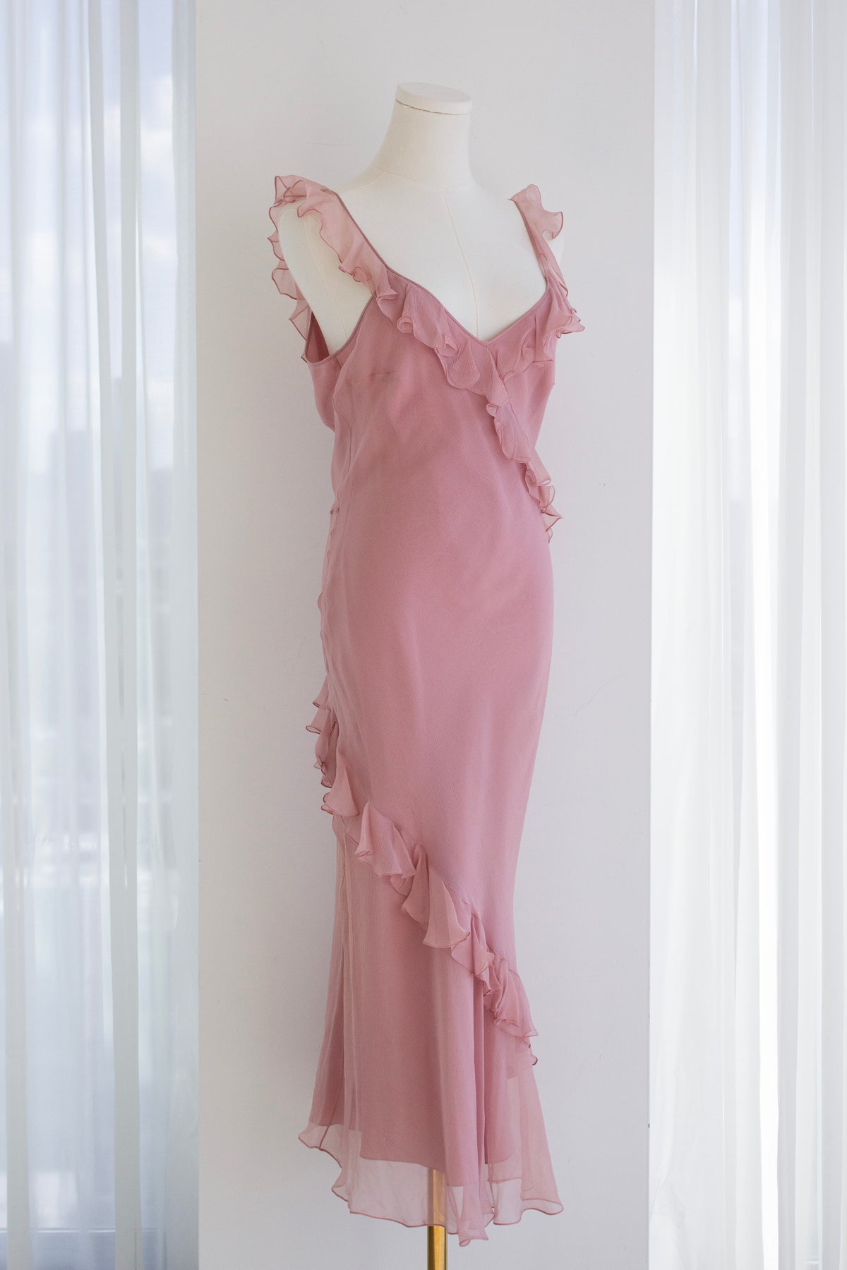 Christian Dior by John Galliano S/S 2003 Dusty Pink Ruffle Midaxi Dress