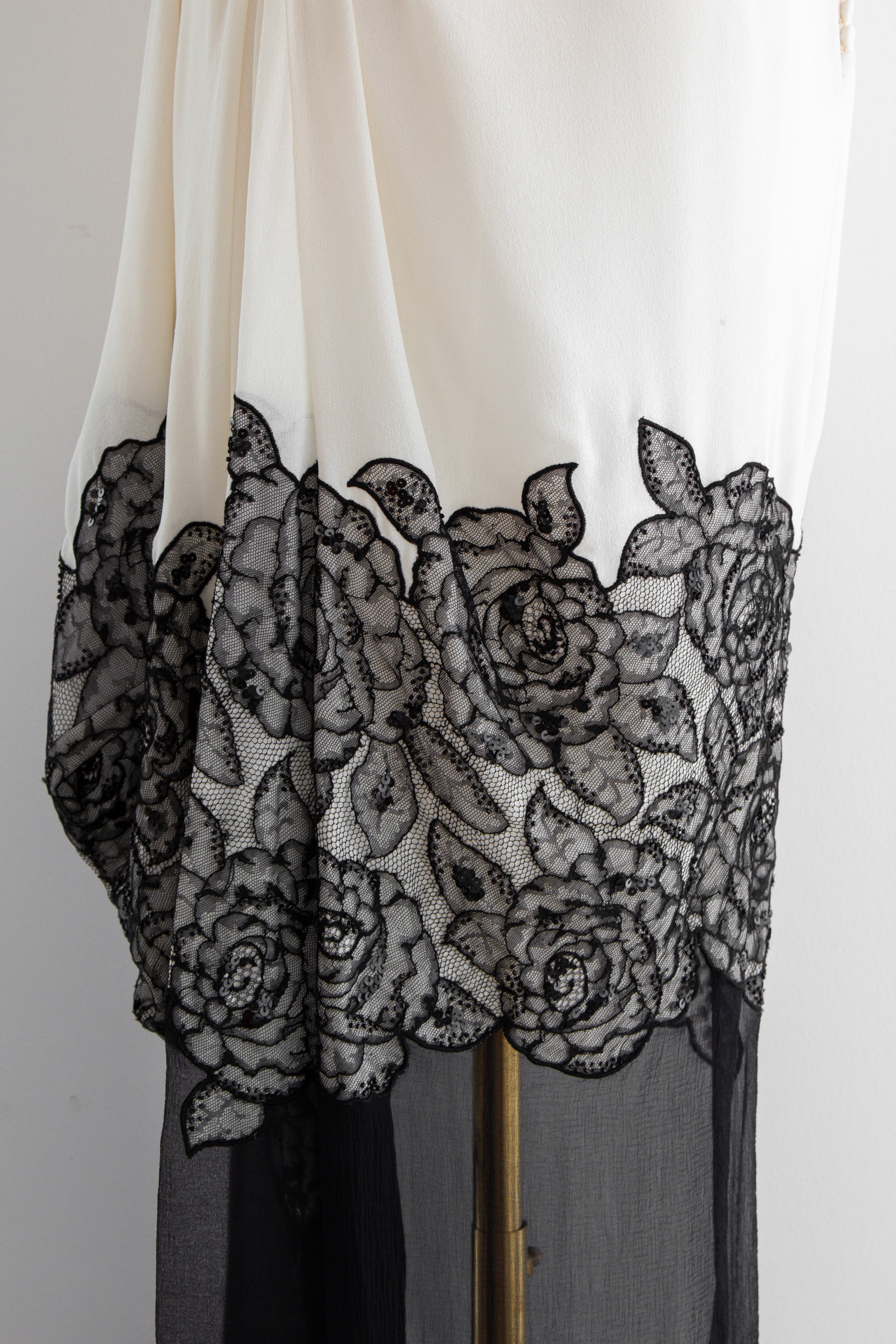 Christian Dior S/S 2012 White Black Rose Embroidered Ruched Evening Dress Gown