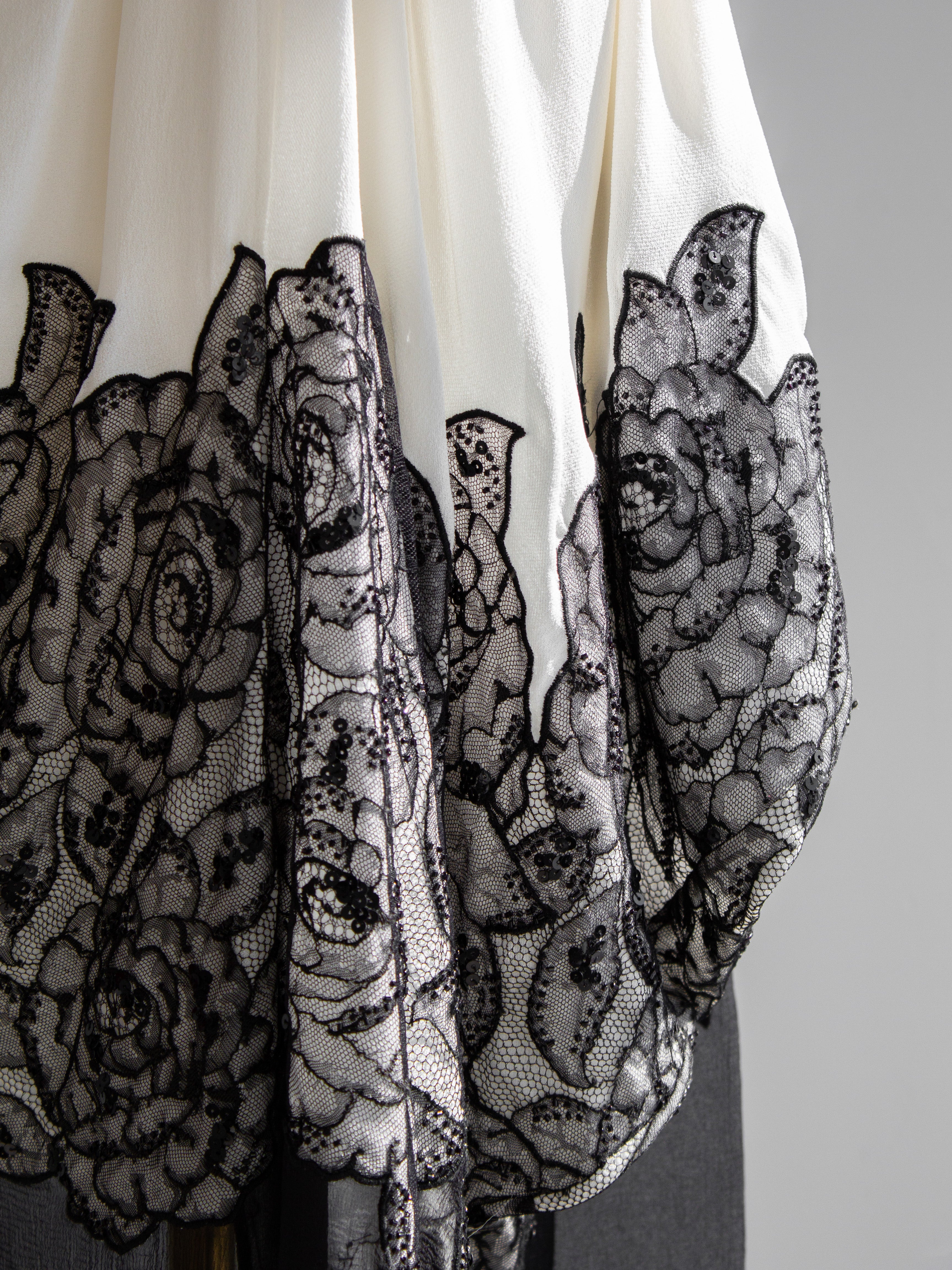 Christian Dior S/S 2012 White Black Rose Embroidered Ruched Evening Dress Gown