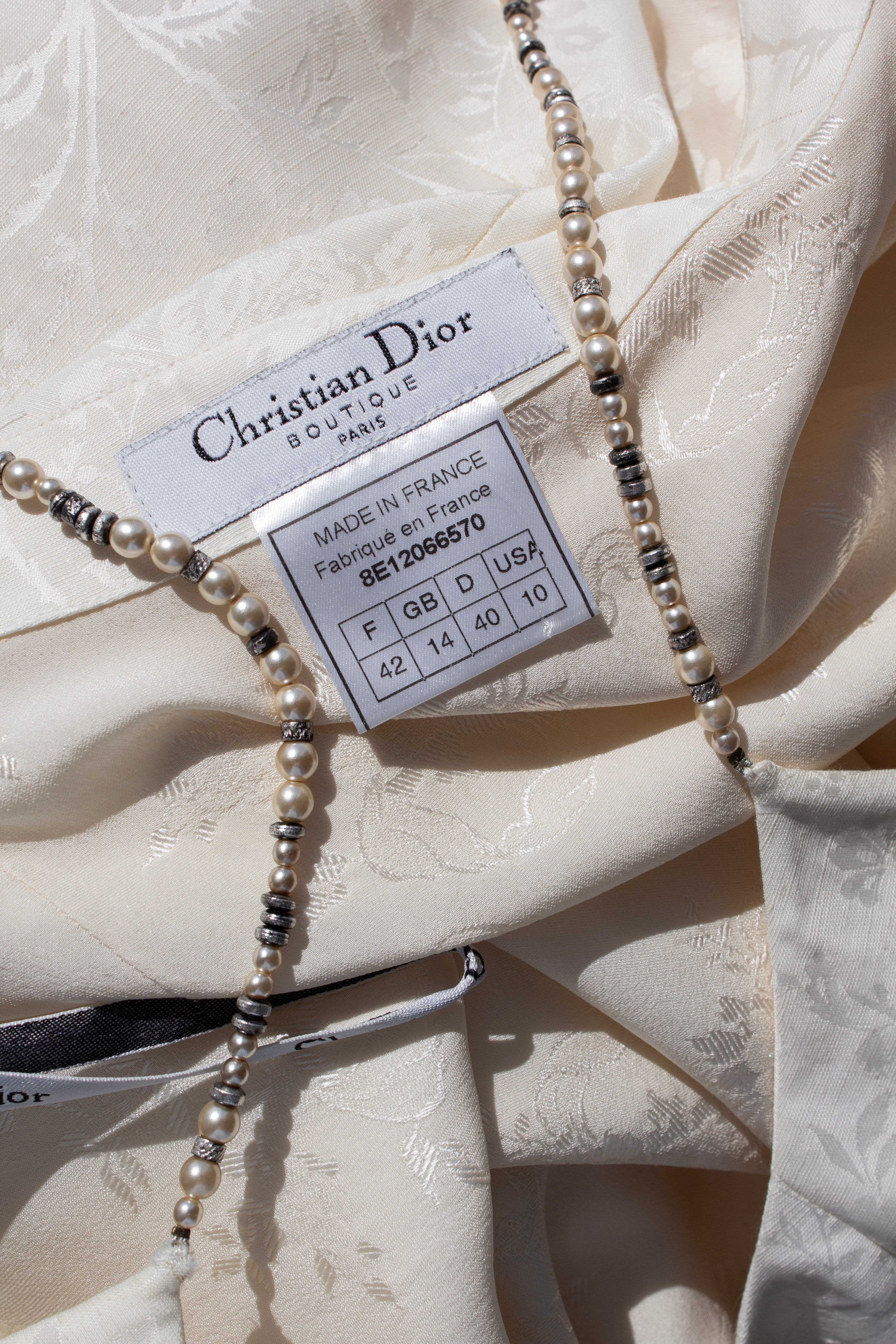 Christian Dior By John Galliano S/S 1998 In A Boudoir Mood White Pearl Jacquard Gown