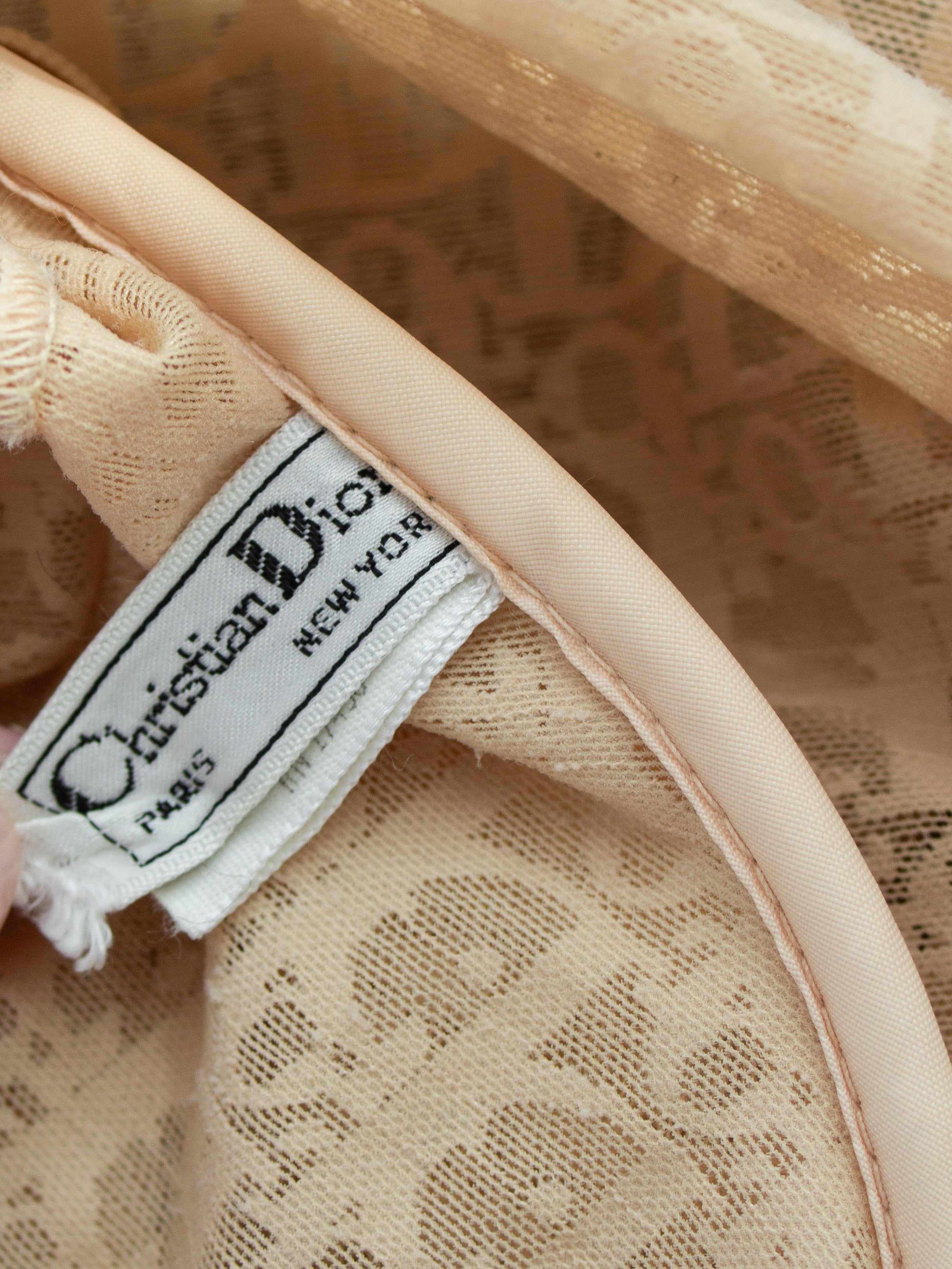 Christian Dior Vintage Monogram Diorissimo Sheer Nude Beige Logo Print Bodysuit