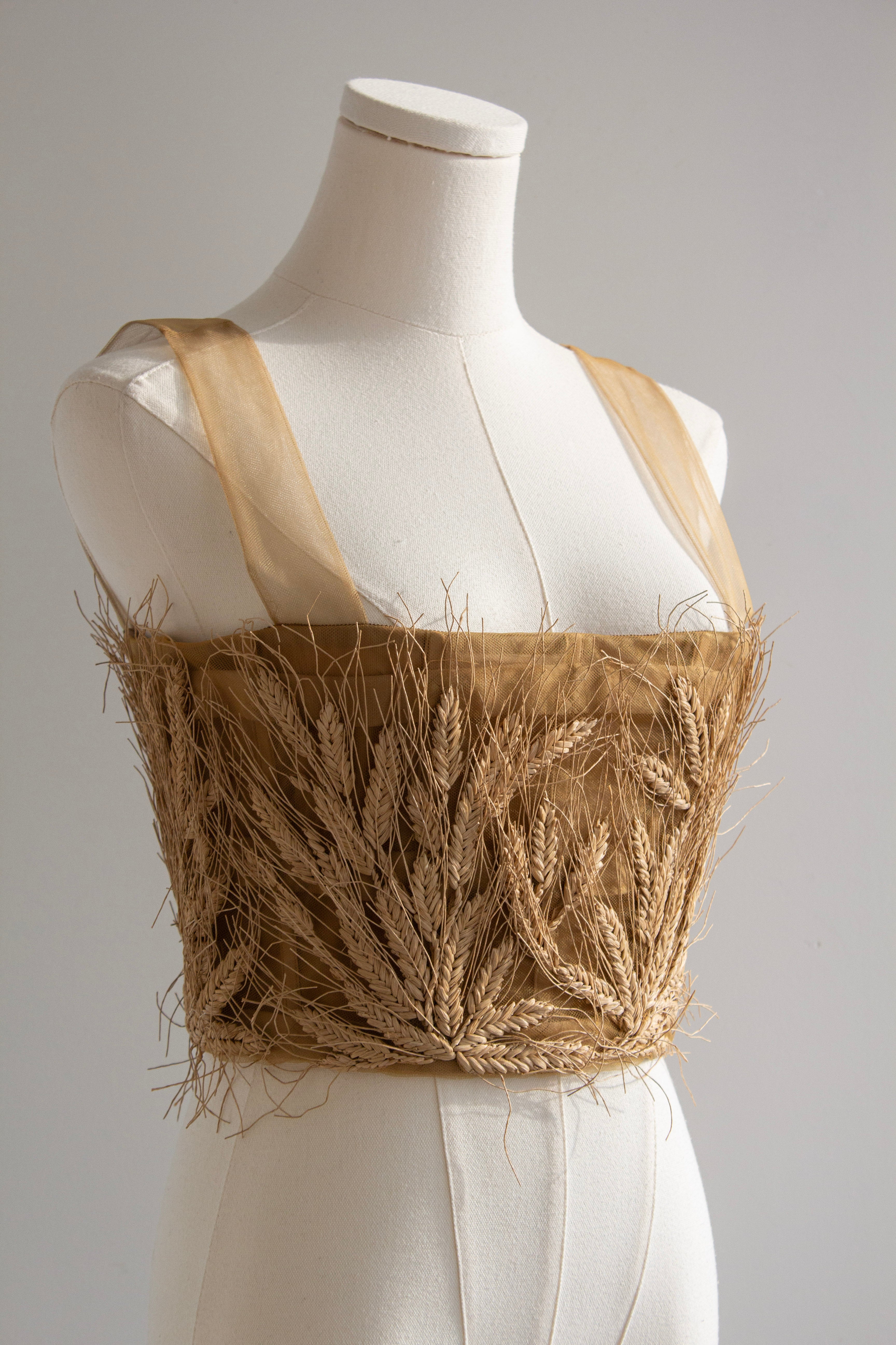 Christian Dior Cruise 2021 Puglia Italy Wheat Appliqué Tulle Crop Top