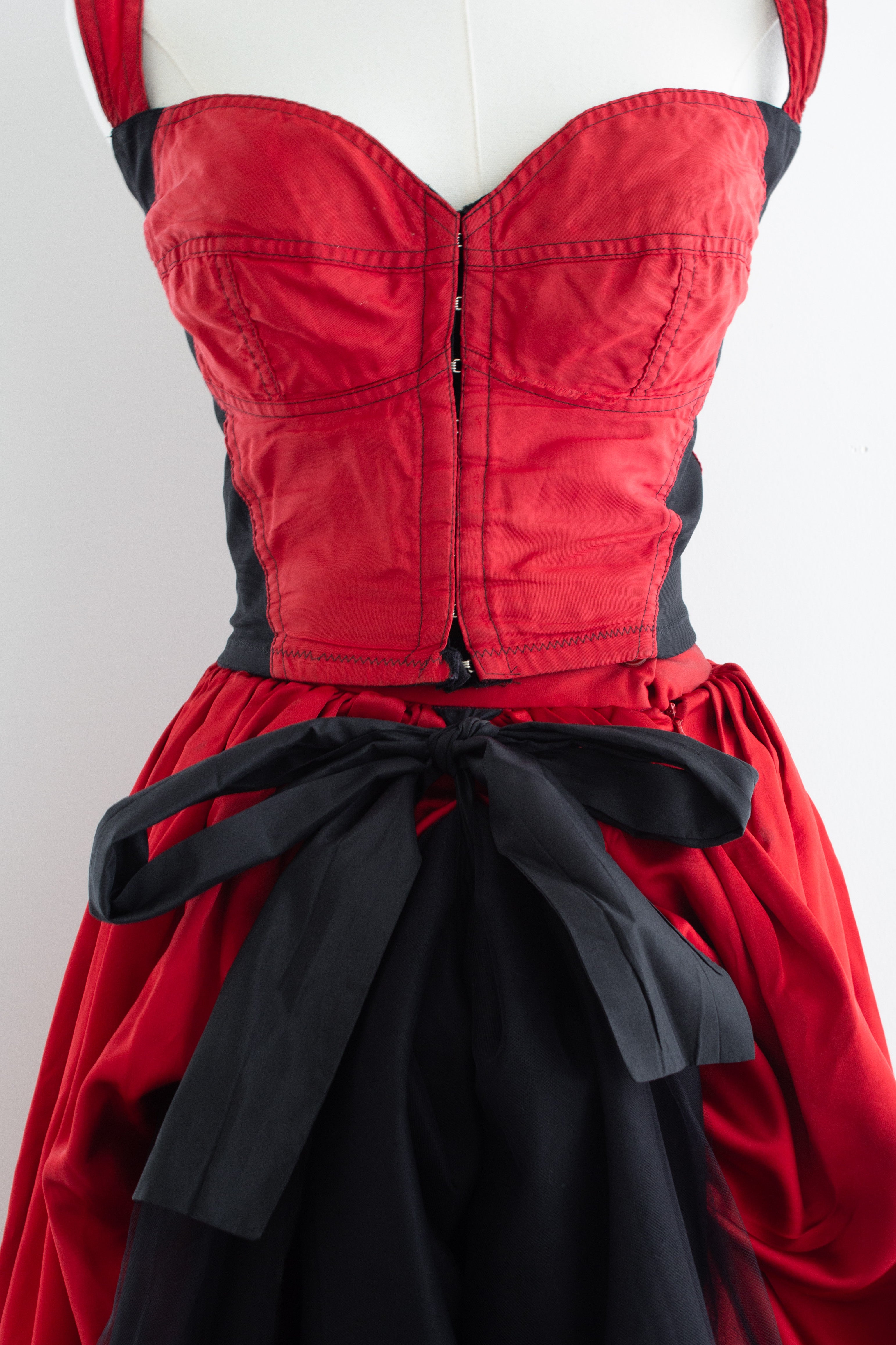 Dolce&Gabbana F/W 1992 Red Black Bustier Top Satin Tulle Skirt Ensemble