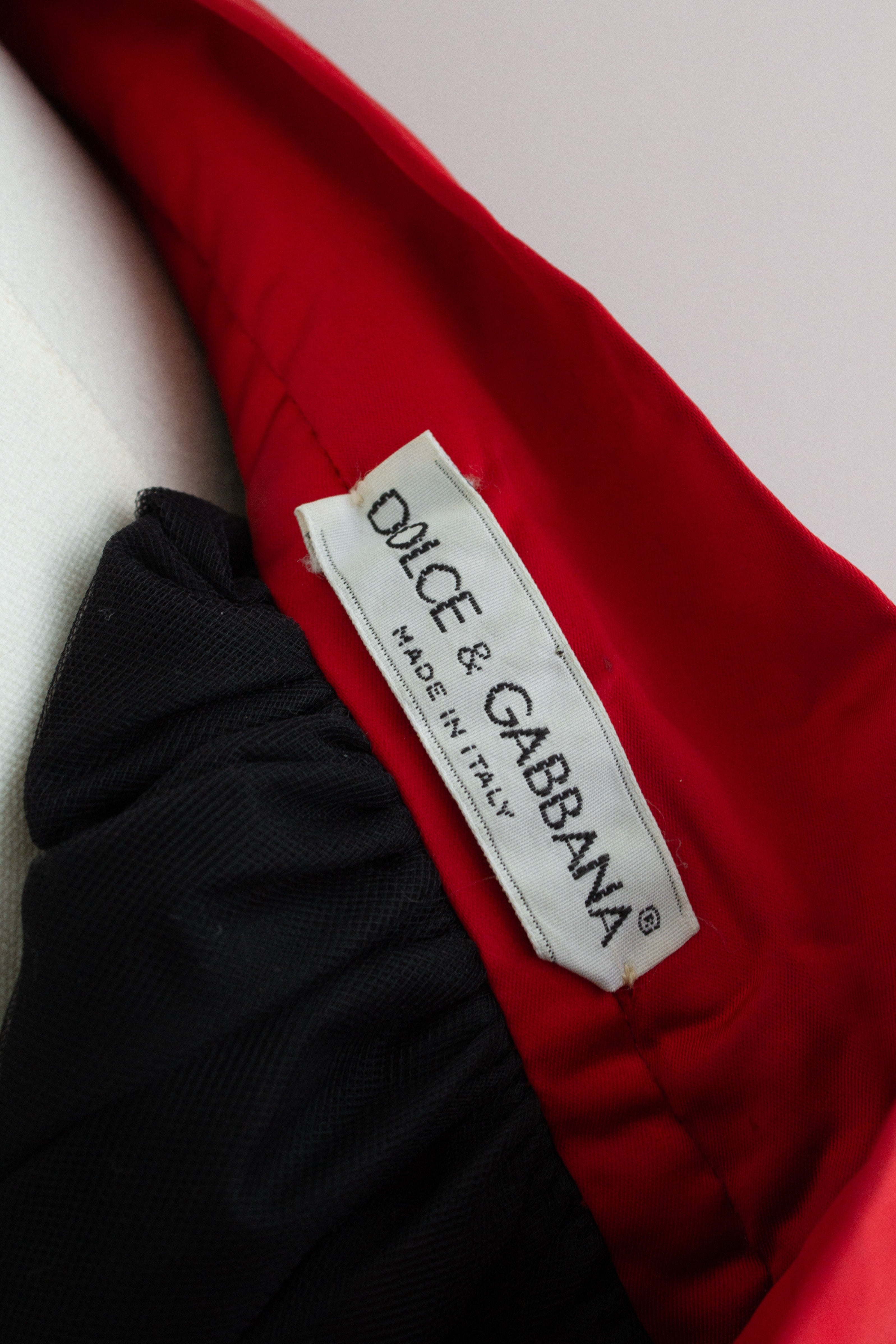 Dolce&Gabbana F/W 1992 Red Black Bustier Top Satin Tulle Skirt Ensemble