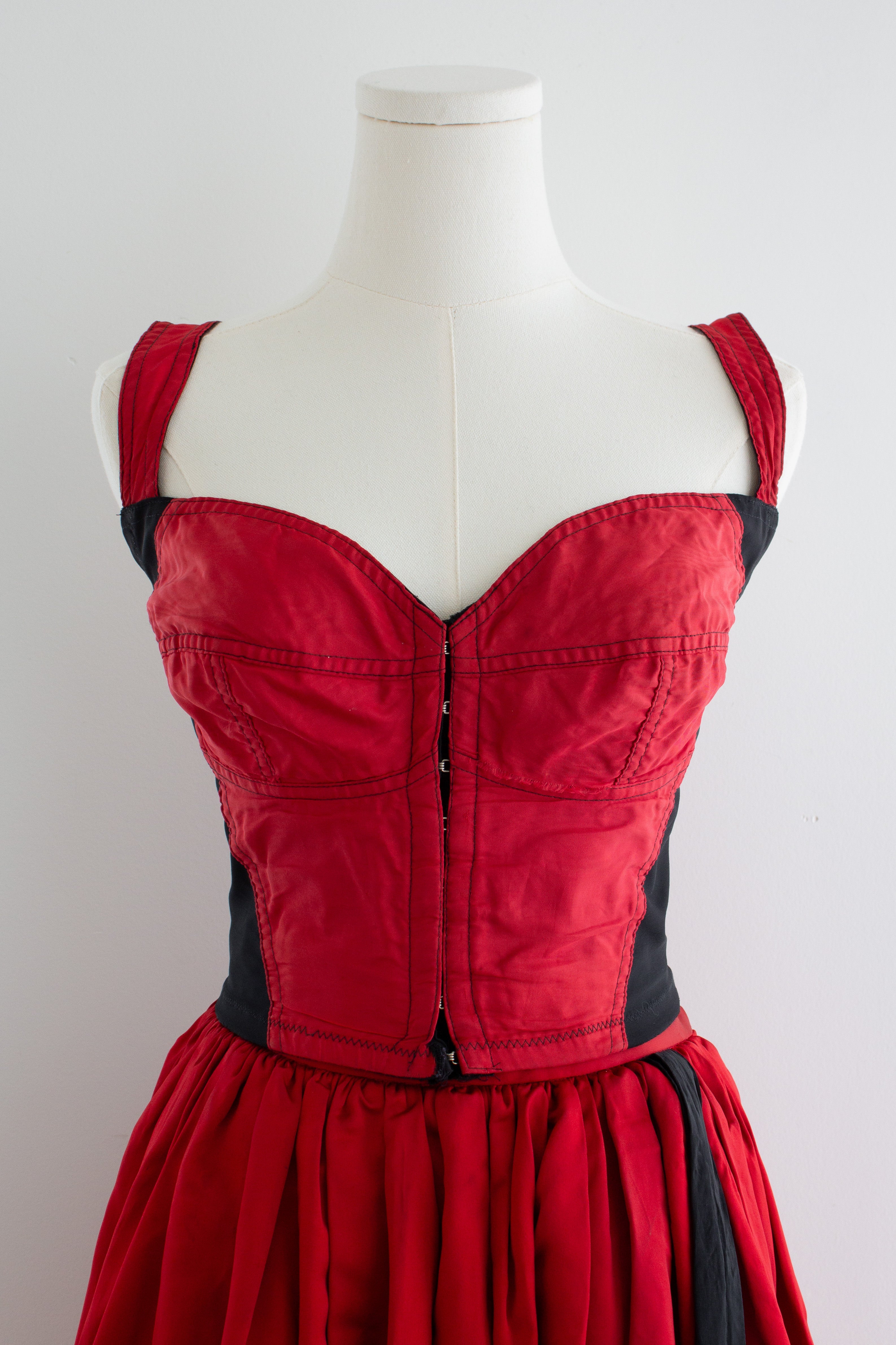 Dolce&Gabbana F/W 1992 Red Black Bustier Top Satin Tulle Skirt Ensemble