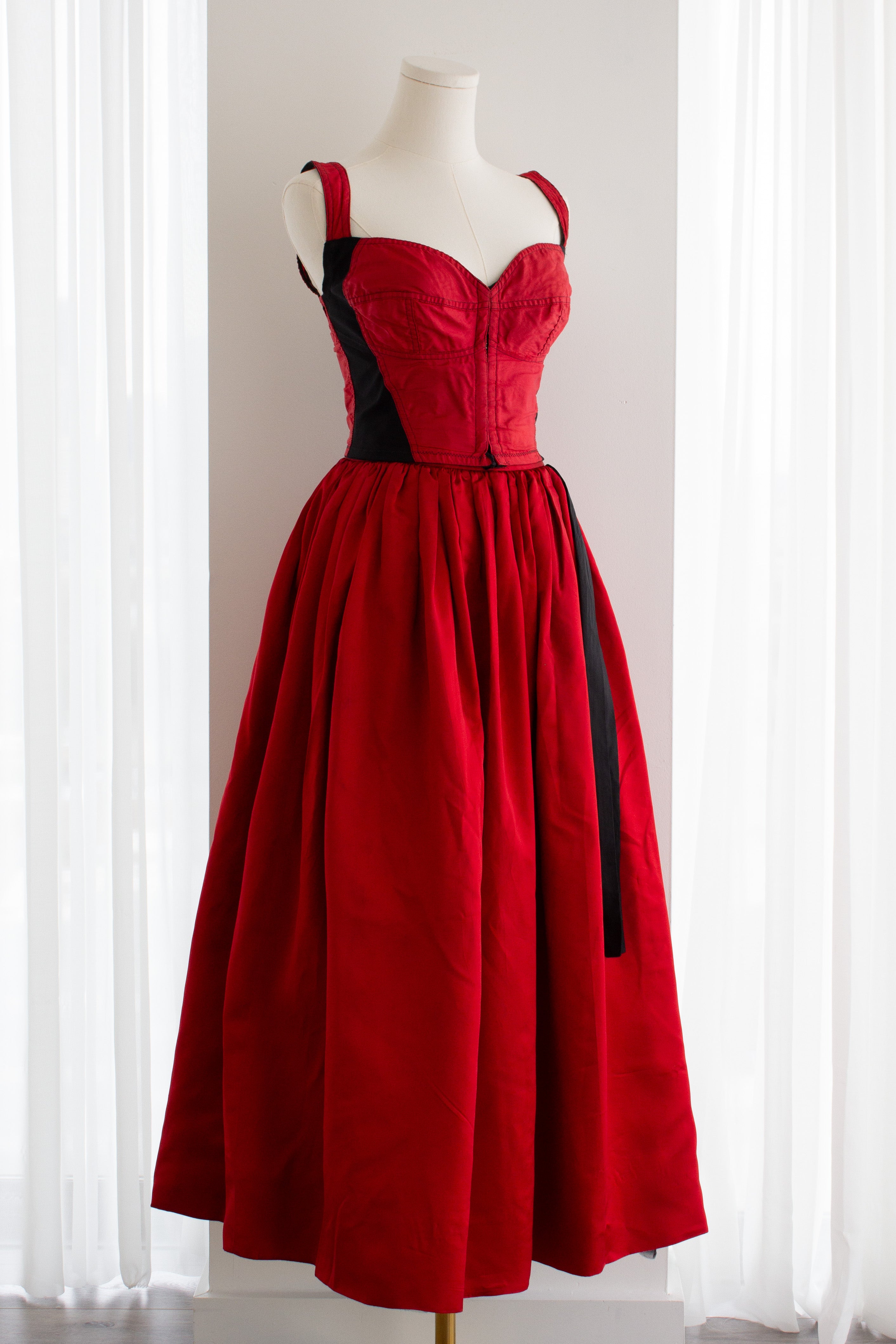 Dolce&Gabbana F/W 1992 Red Black Bustier Top Satin Tulle Skirt Ensemble