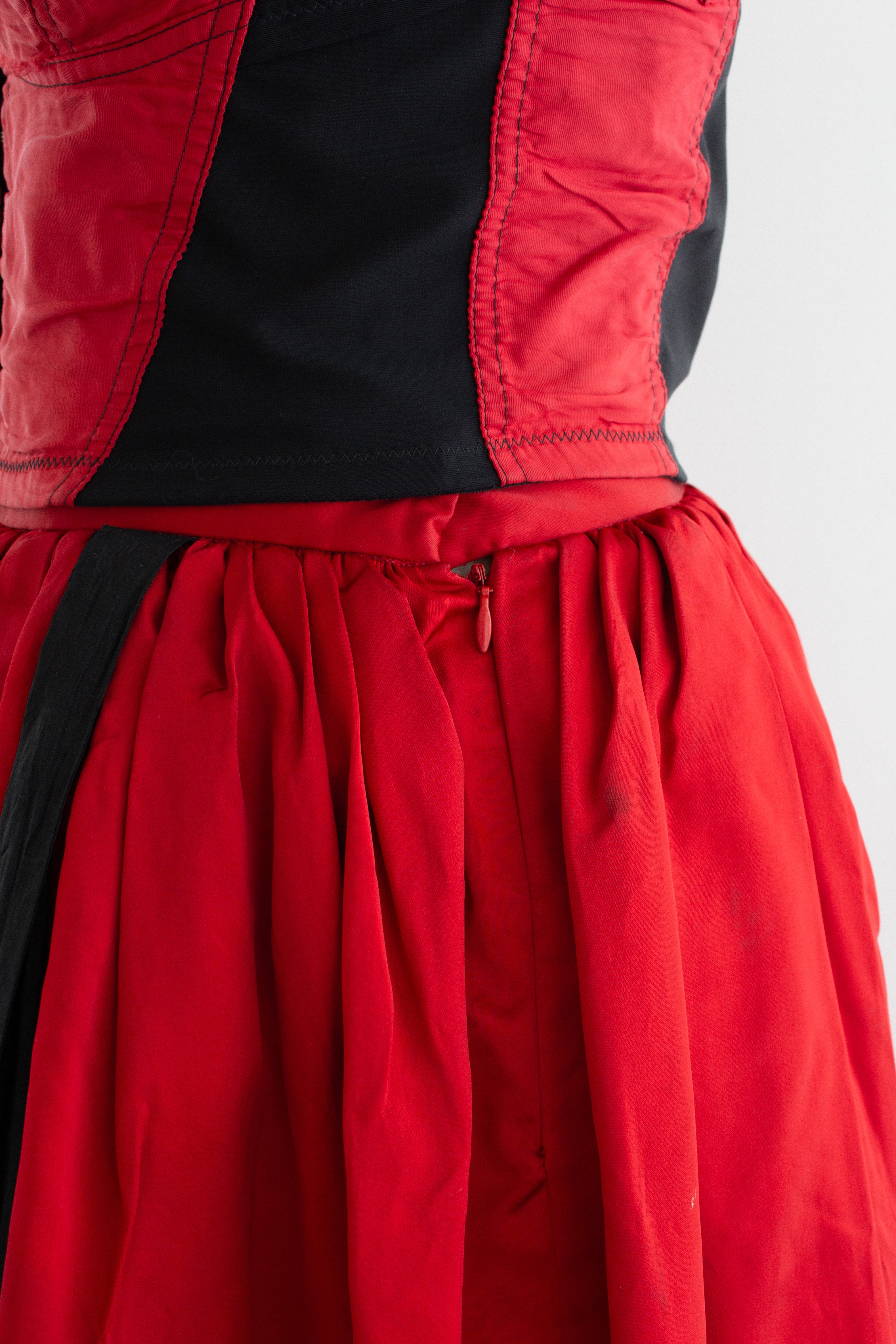 Dolce&Gabbana F/W 1992 Red Black Bustier Top Satin Tulle Skirt Ensemble