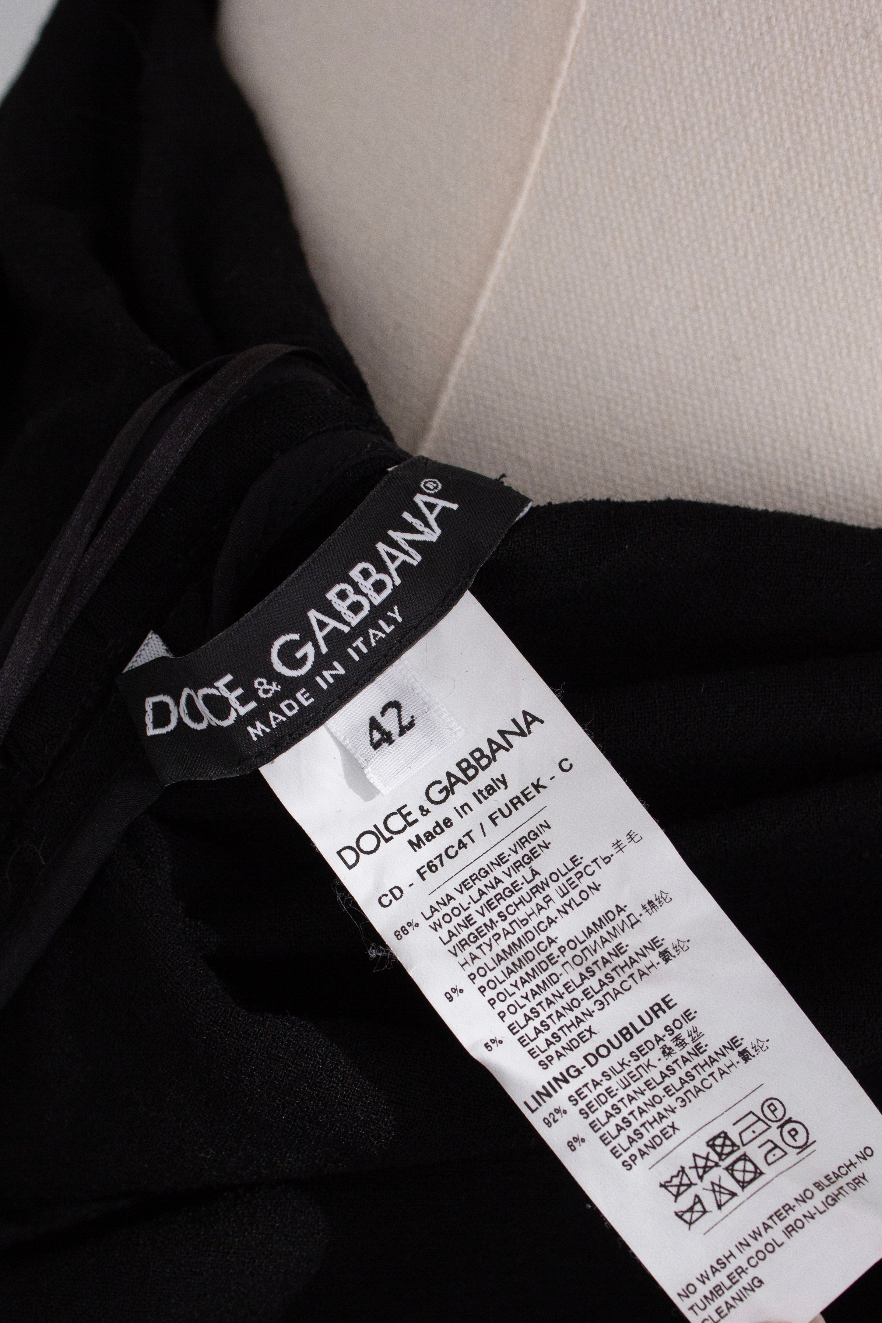 Dolce & Gabbana F/W 2017 Black Wool Ruched Midi Belted Dress