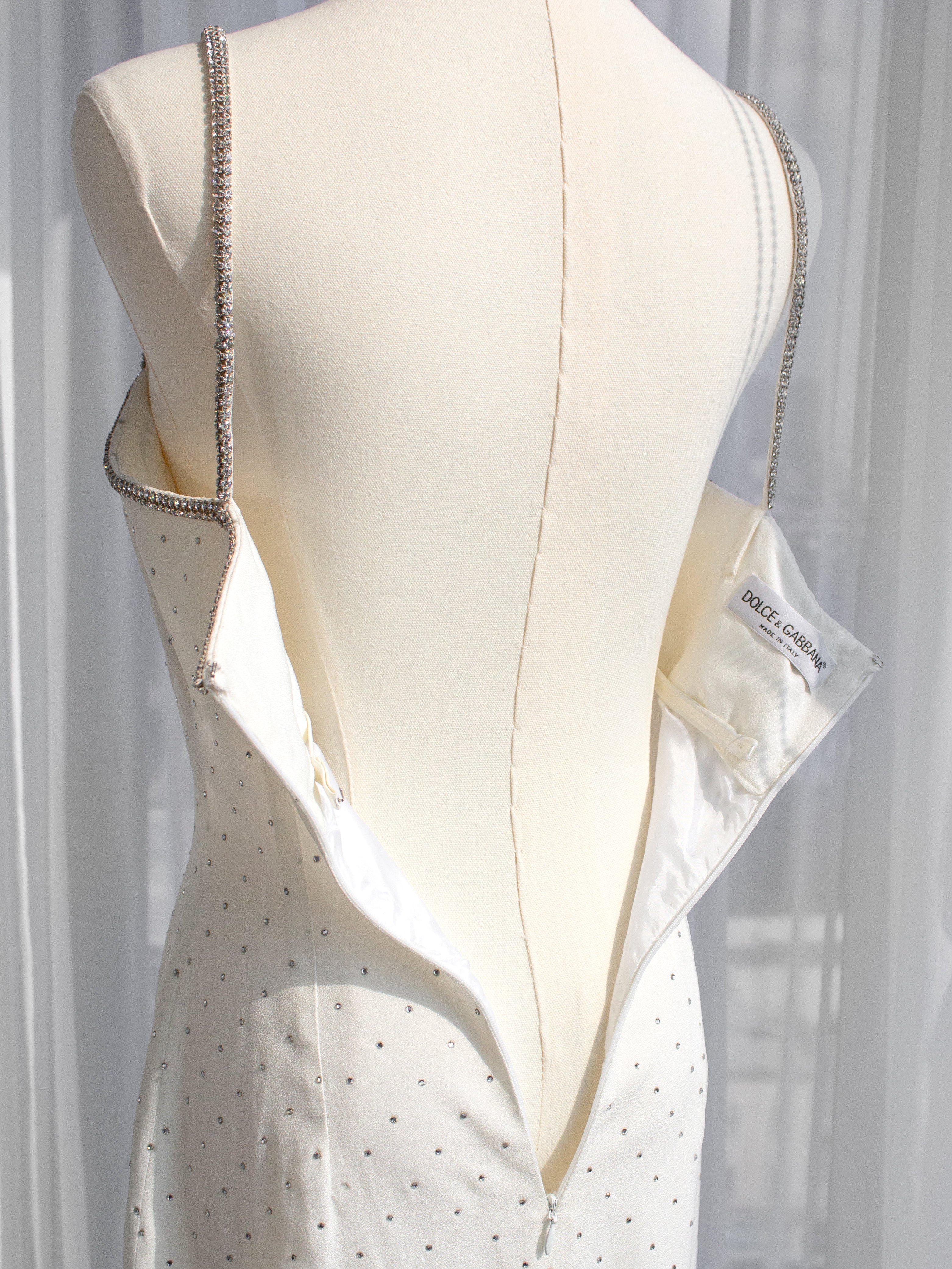 Dolce&Gabbana Vintage S/S 1995 White Crystal Embellished Midi Dress