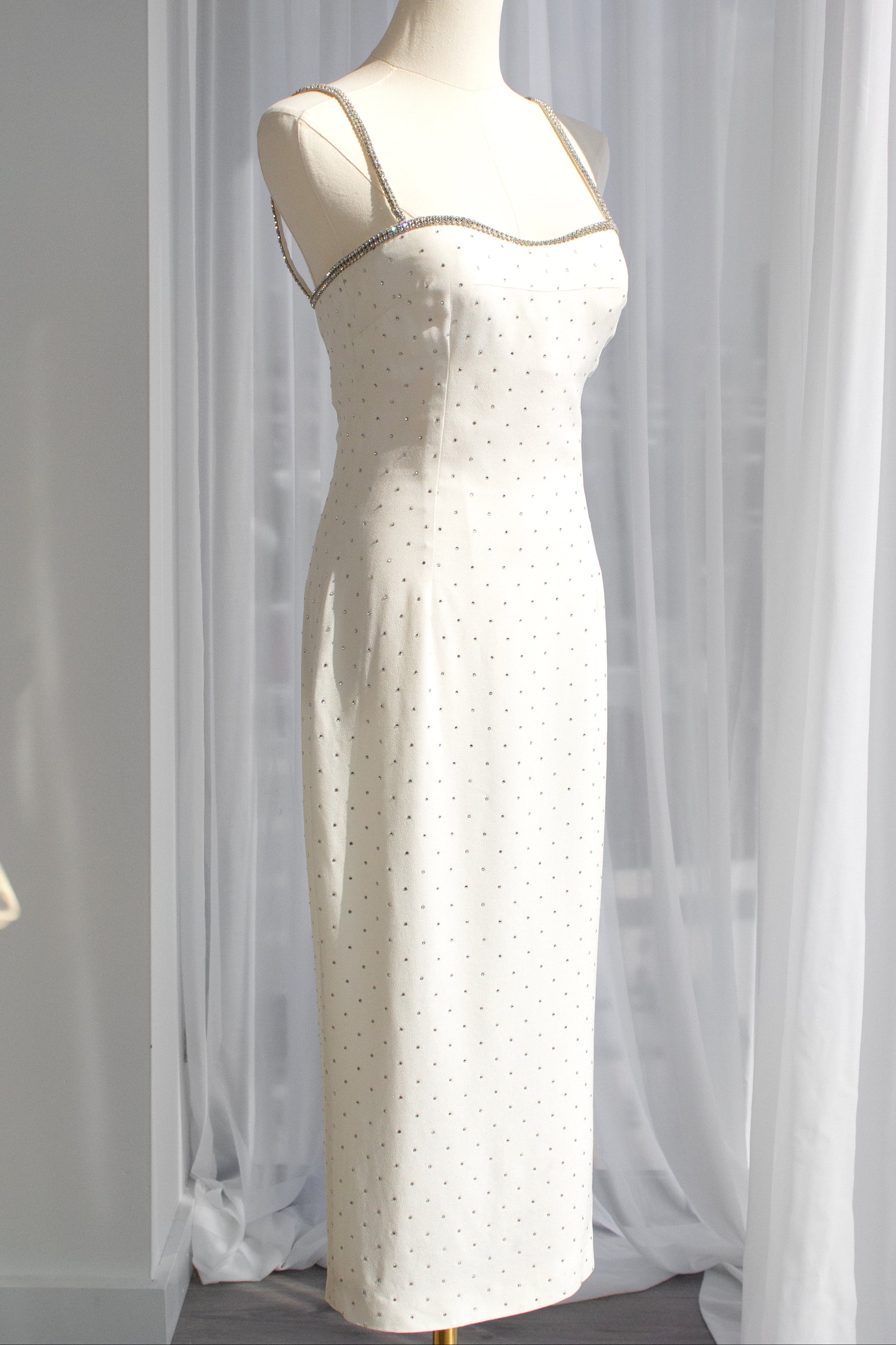 Dolce&Gabbana Vintage S/S 1995 White Crystal Embellished Midi Dress