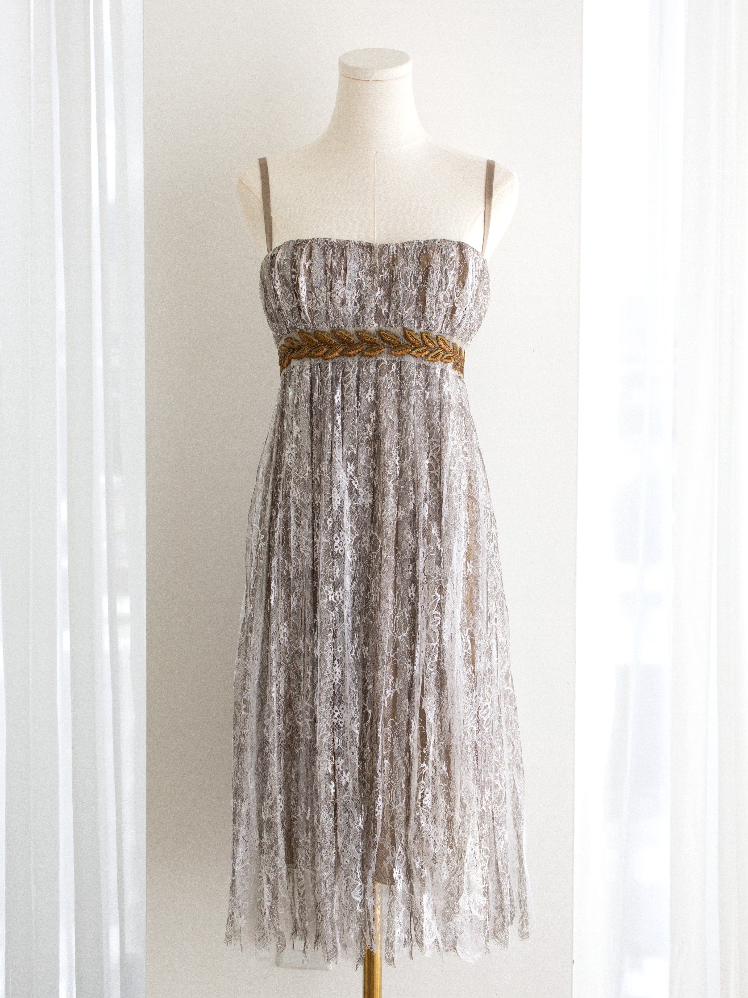 Dolce & Gabbana Vintage F/W 2006 Napoleonic Grey Lace Gold Laurel Dress