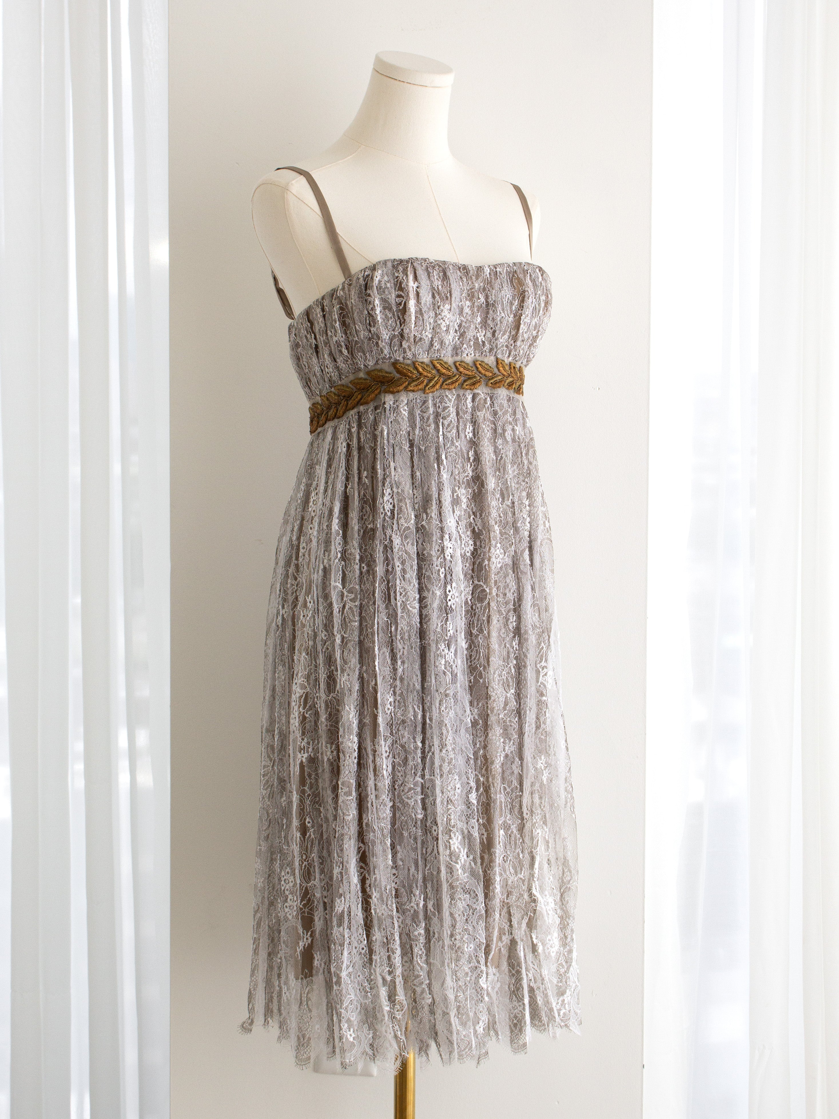 Dolce & Gabbana Vintage F/W 2006 Napoleonic Grey Lace Gold Laurel Dress