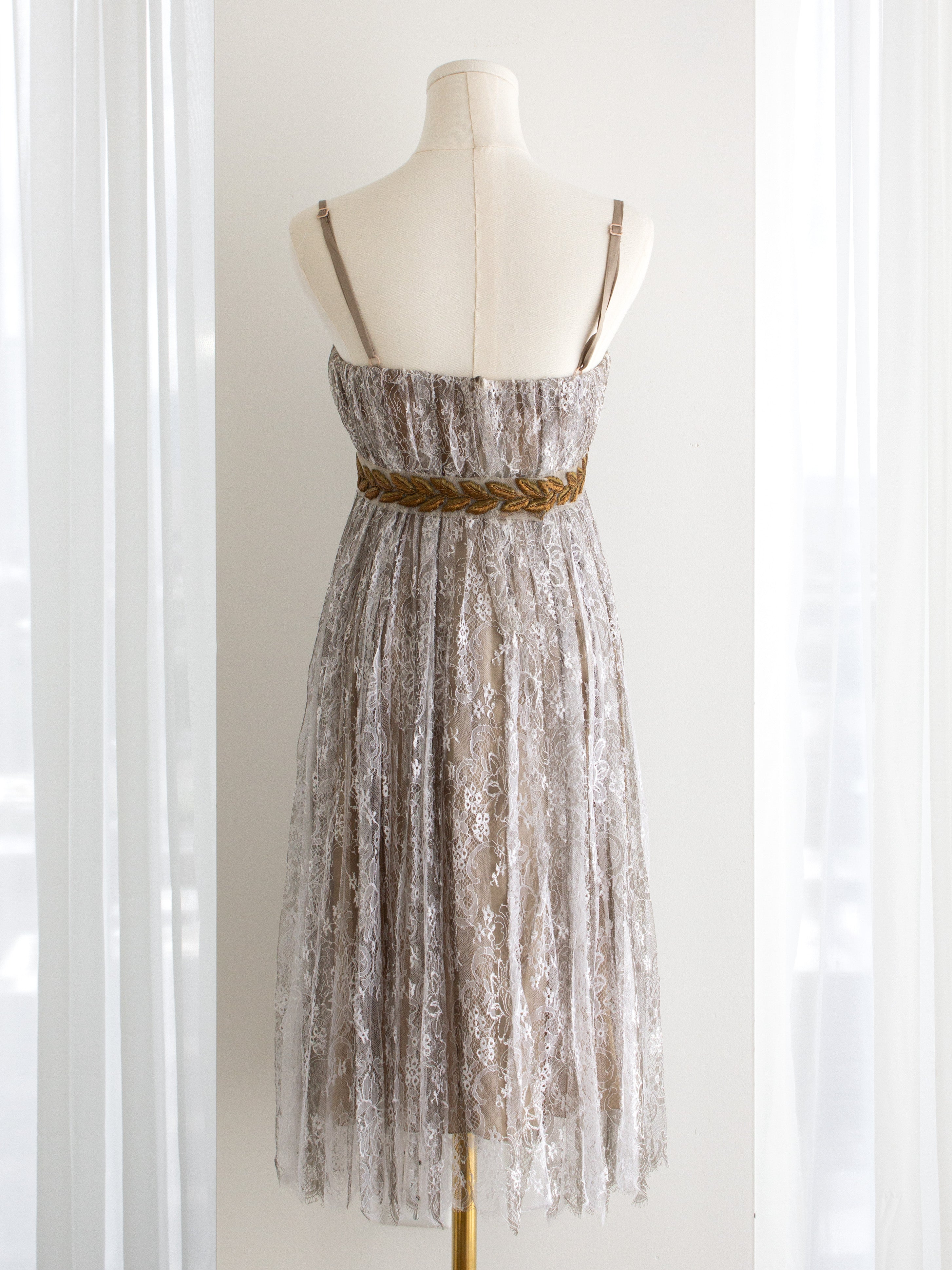 Dolce & Gabbana Vintage F/W 2006 Napoleonic Grey Lace Gold Laurel Dress