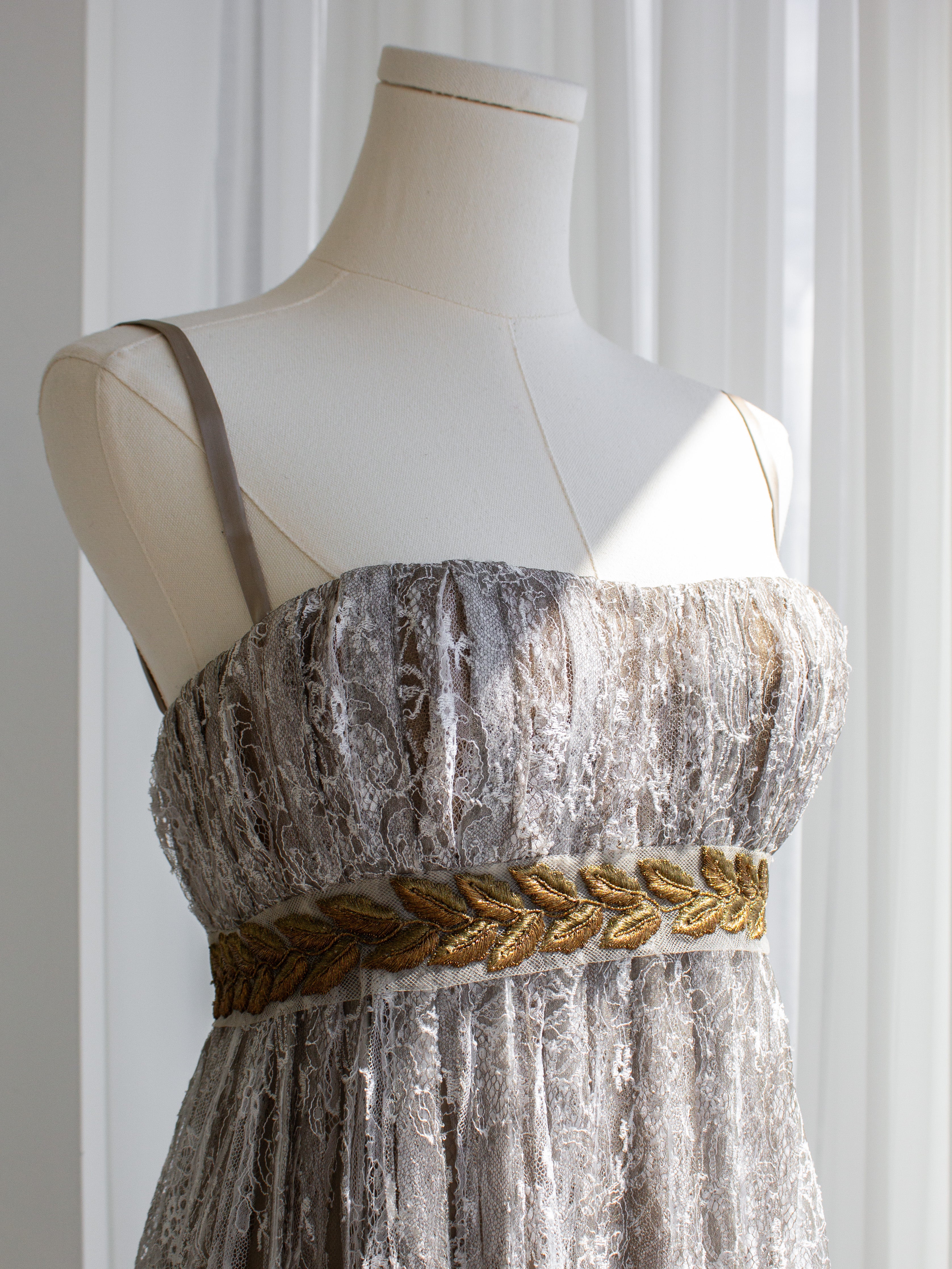 Dolce & Gabbana Vintage F/W 2006 Napoleonic Grey Lace Gold Laurel Dress