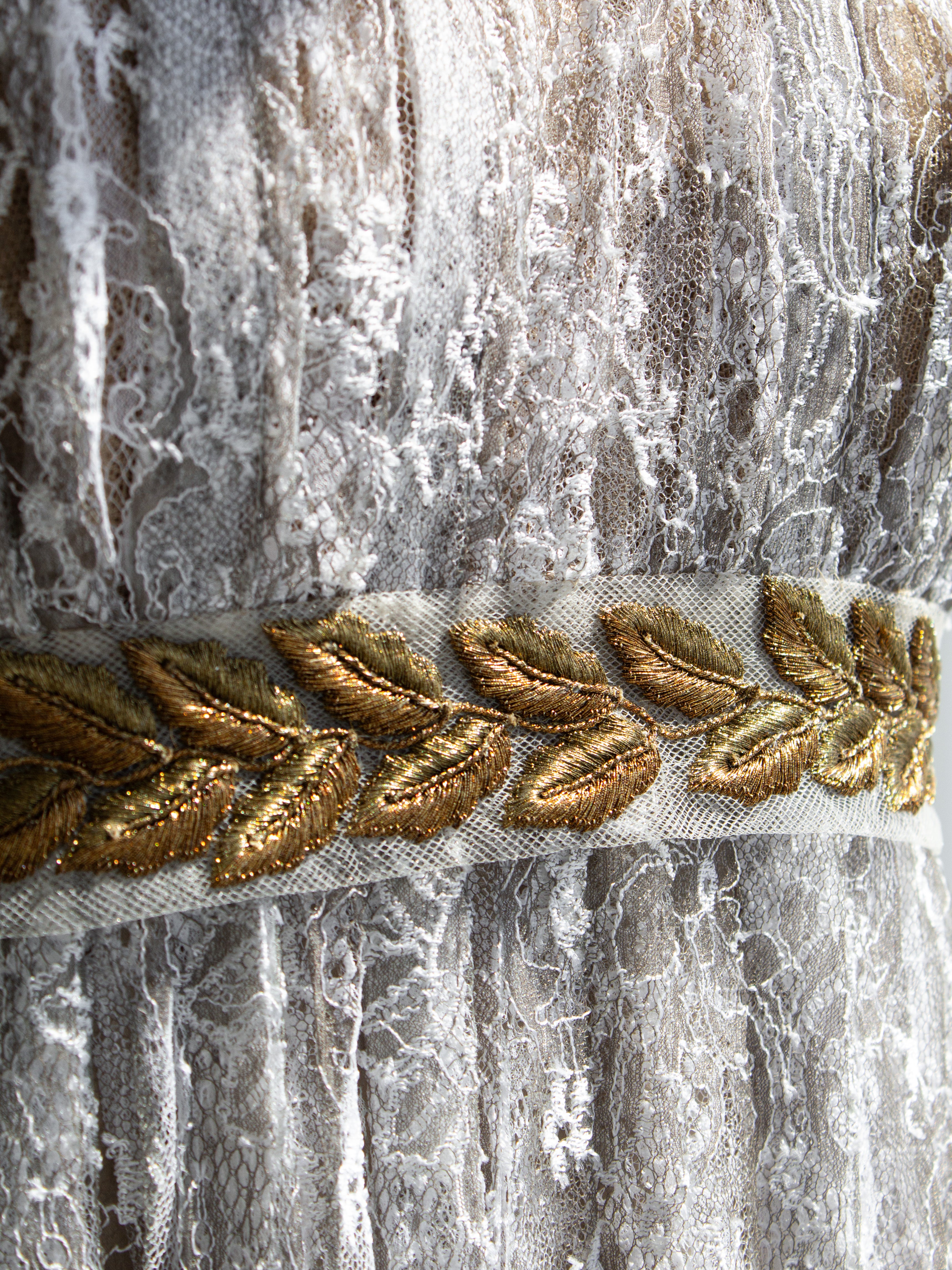 Dolce & Gabbana Vintage F/W 2006 Napoleonic Grey Lace Gold Laurel Dress