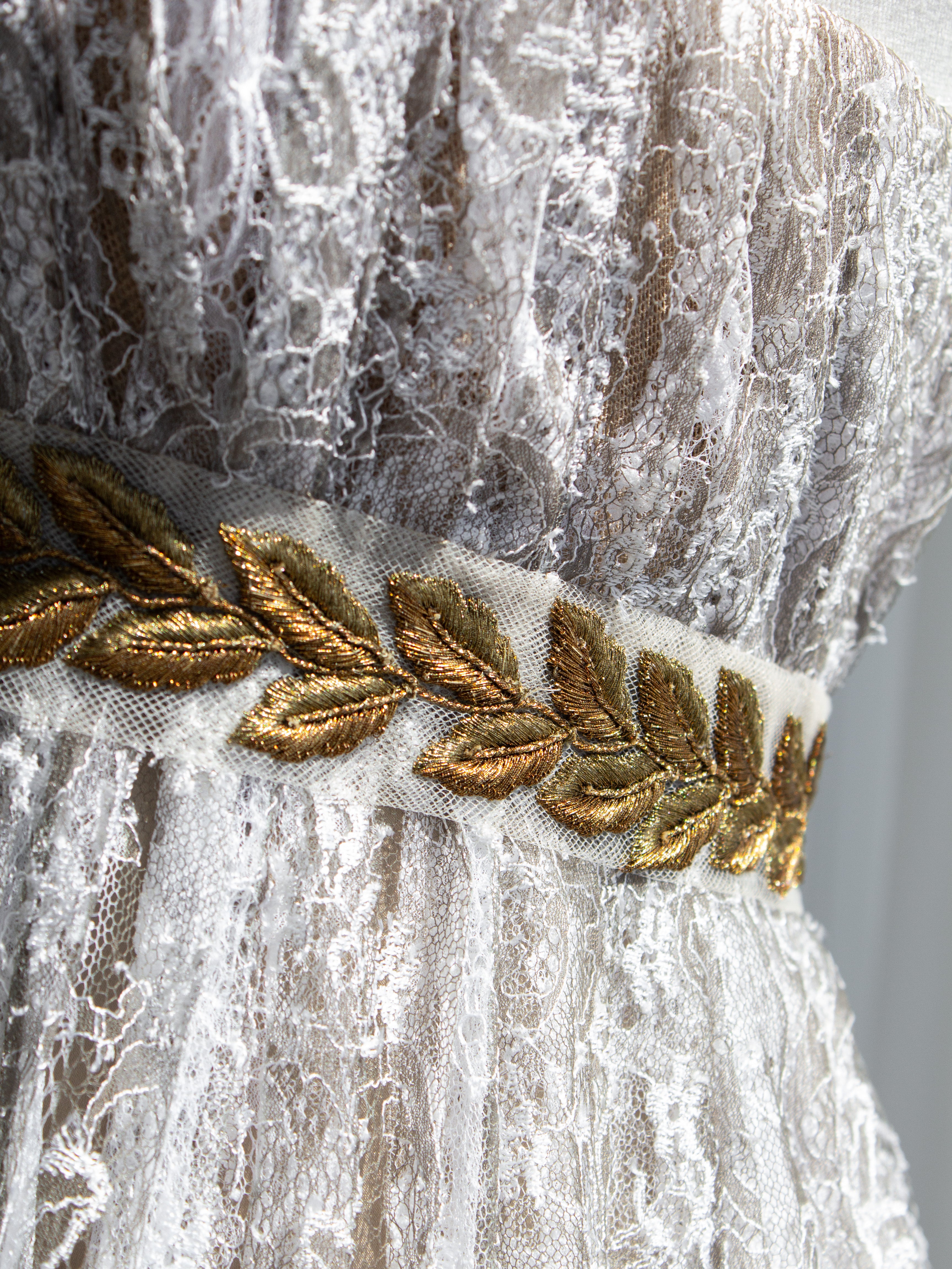 Dolce & Gabbana Vintage F/W 2006 Napoleonic Grey Lace Gold Laurel Dress