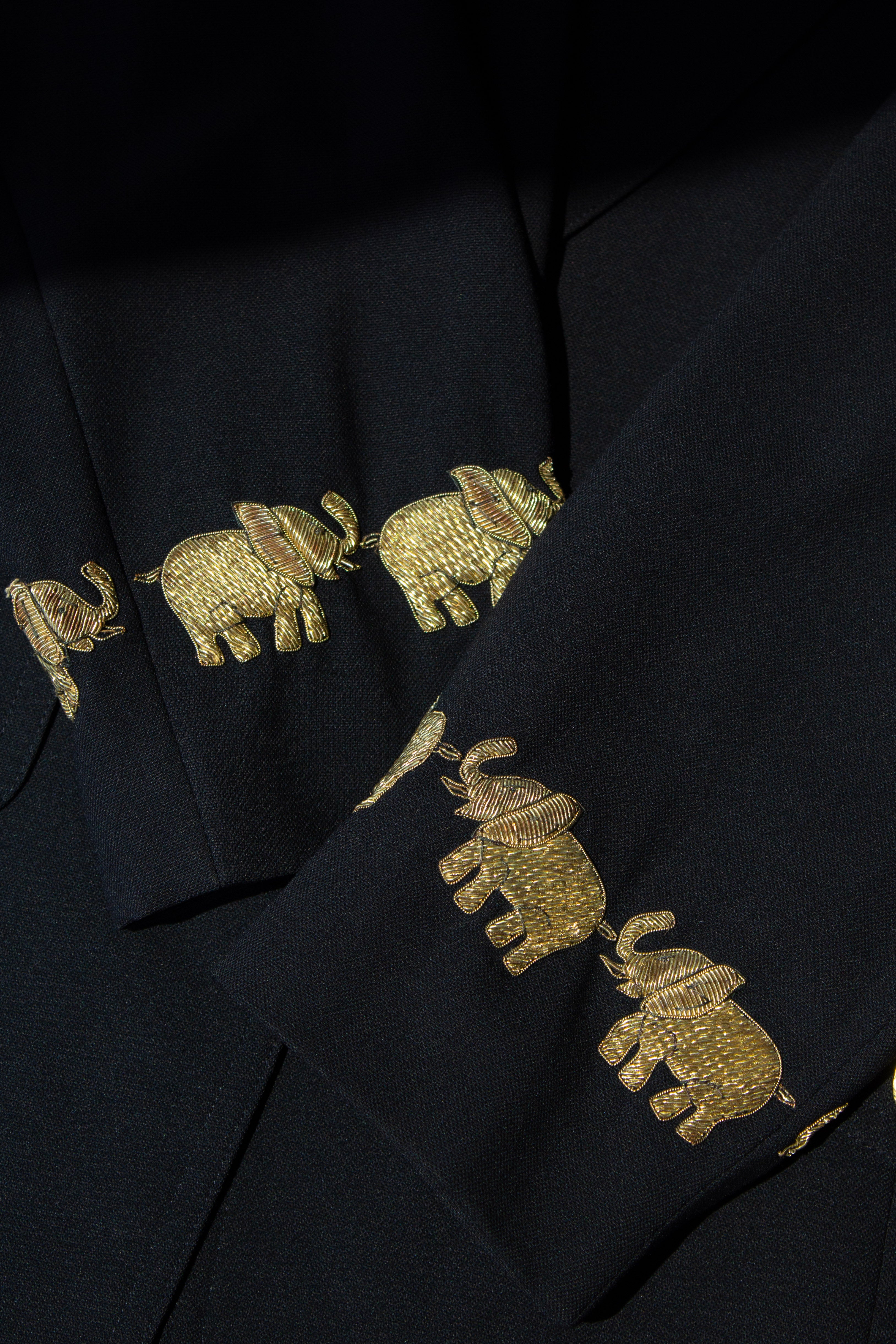 Escada By Margaretha Ley Vintage 90s Princess Diana Black Gold Elephants Blazer Jacket