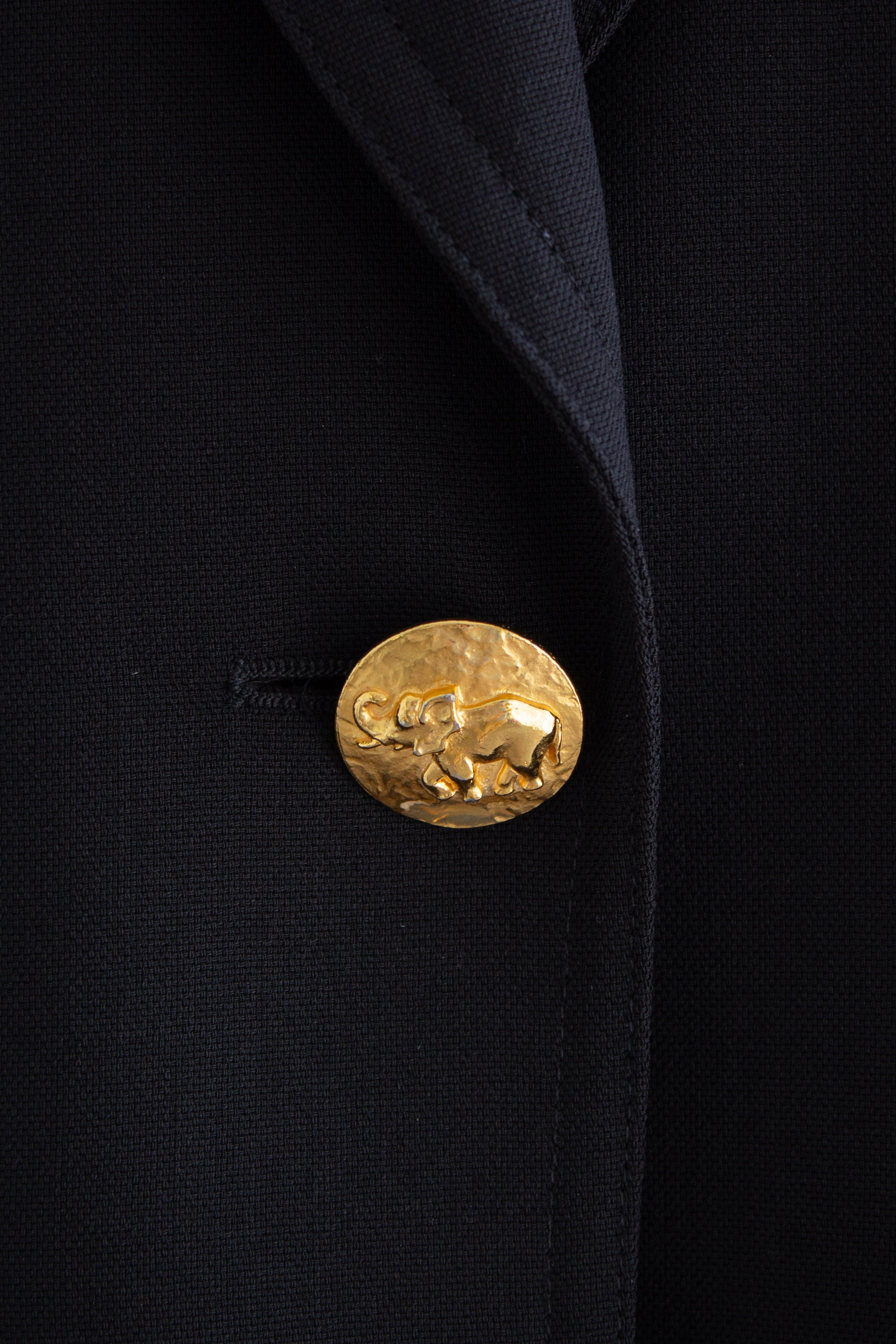 Escada By Margaretha Ley Vintage 90s Princess Diana Black Gold Elephants Blazer Jacket