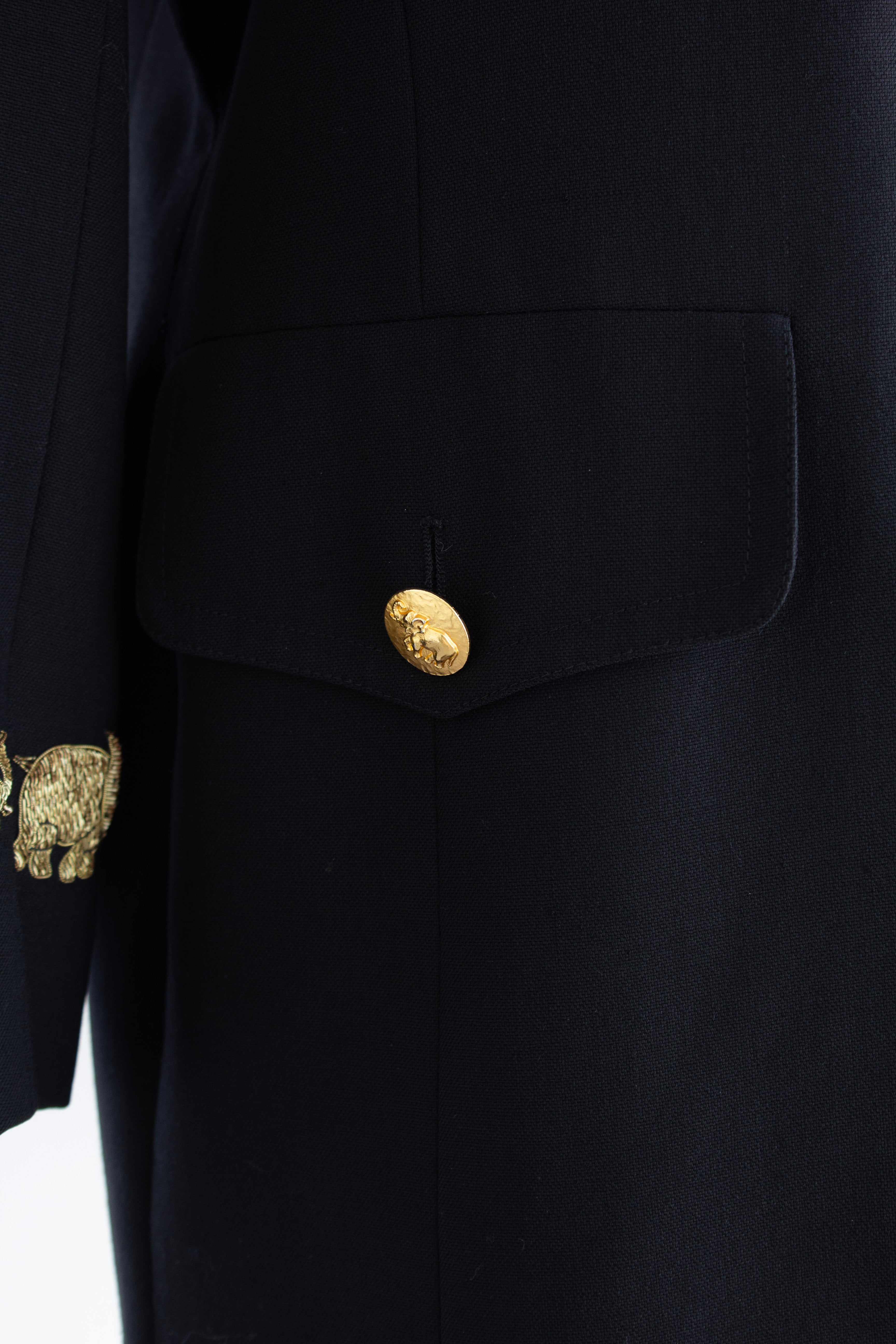 Escada By Margaretha Ley Vintage 90s Princess Diana Black Gold Elephants Blazer Jacket
