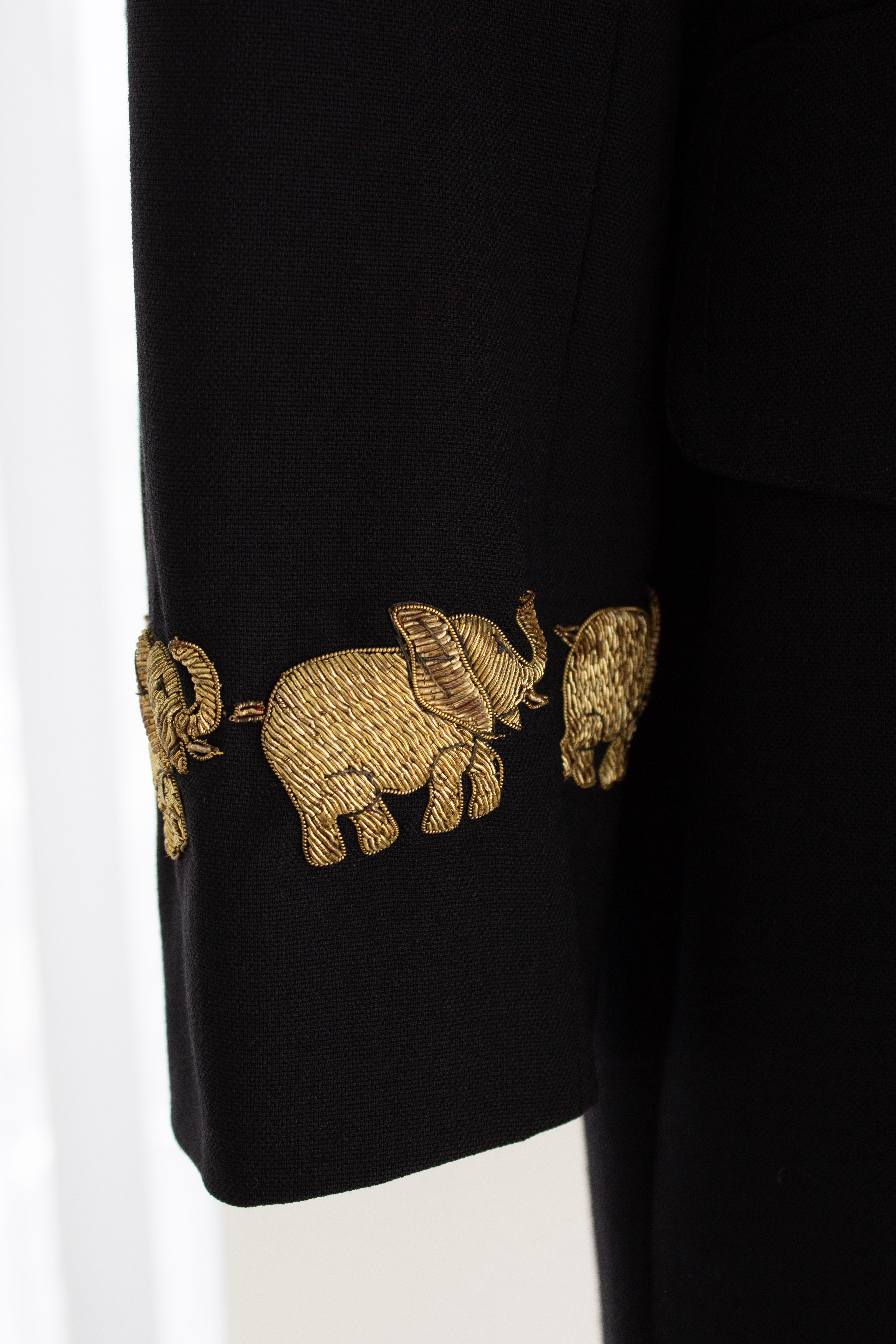 Escada By Margaretha Ley Vintage 90s Princess Diana Black Gold Elephants Blazer Jacket