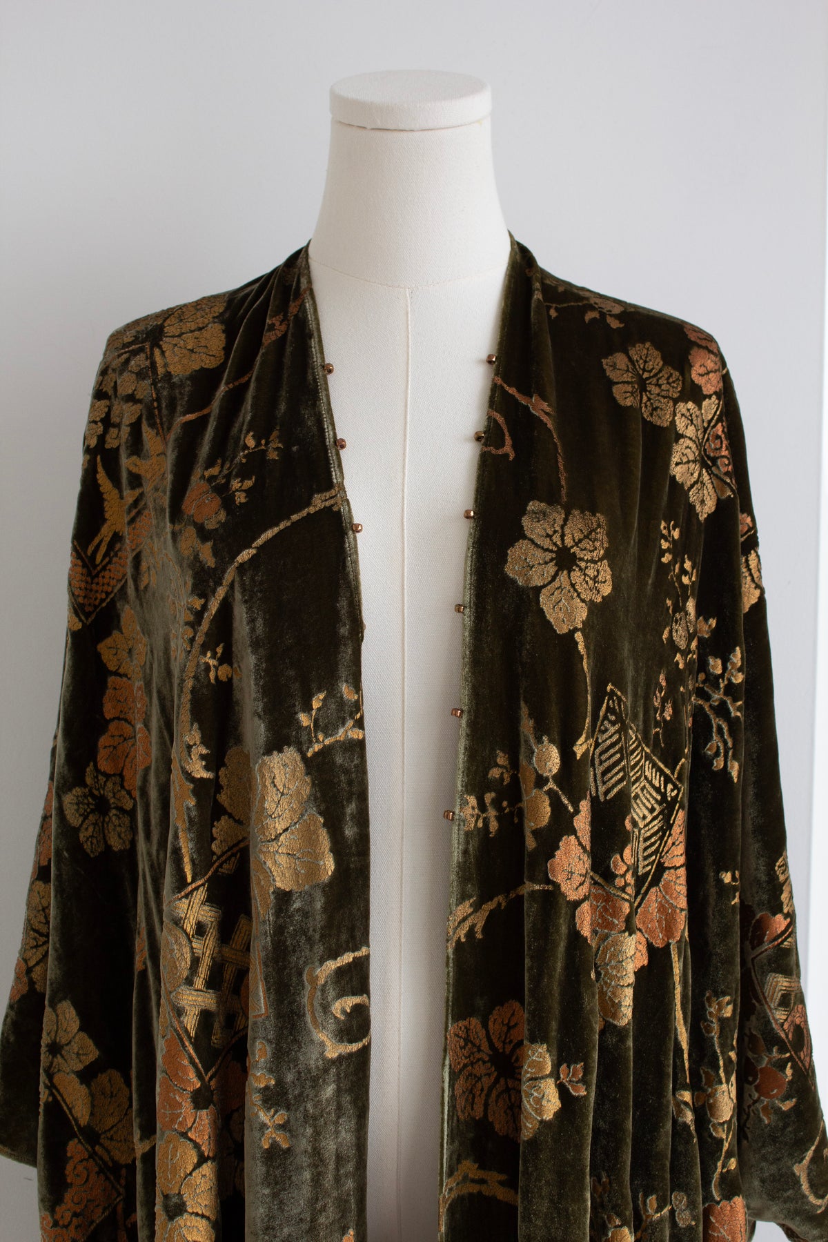 Fortuny Daphne Velvet Kimono Olive Green Coat