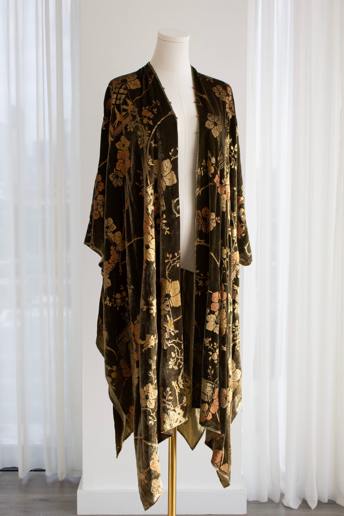 Fortuny Daphne Velvet Kimono Olive Green Coat