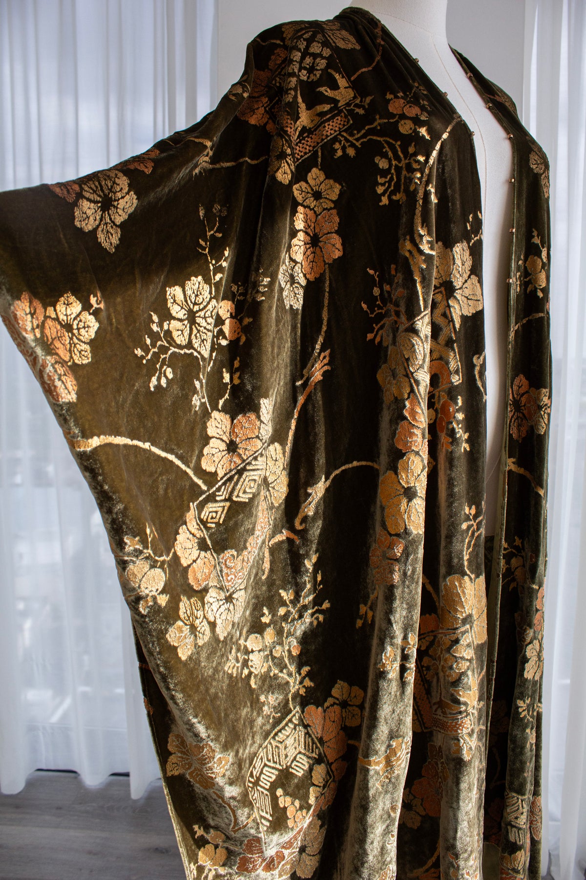 Fortuny Daphne Velvet Kimono Olive Green Coat