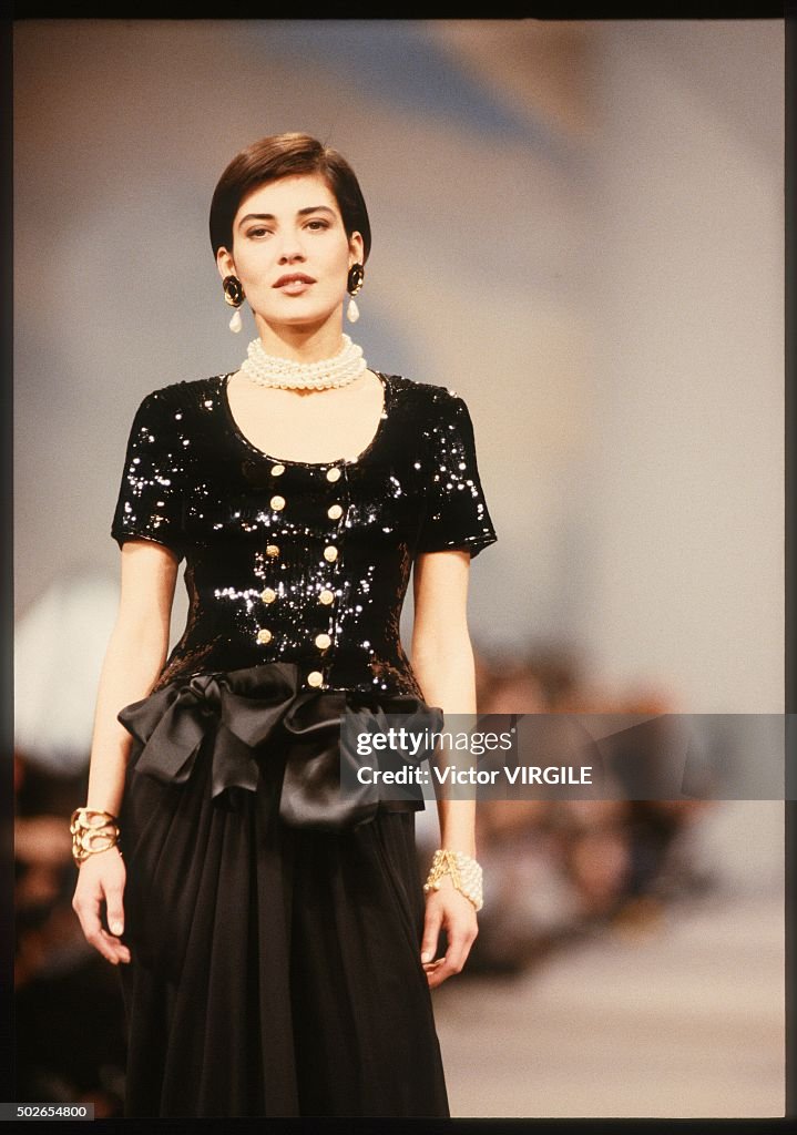 Chanel F/W 1989 Black Sequin Gold Buttons Evening Top