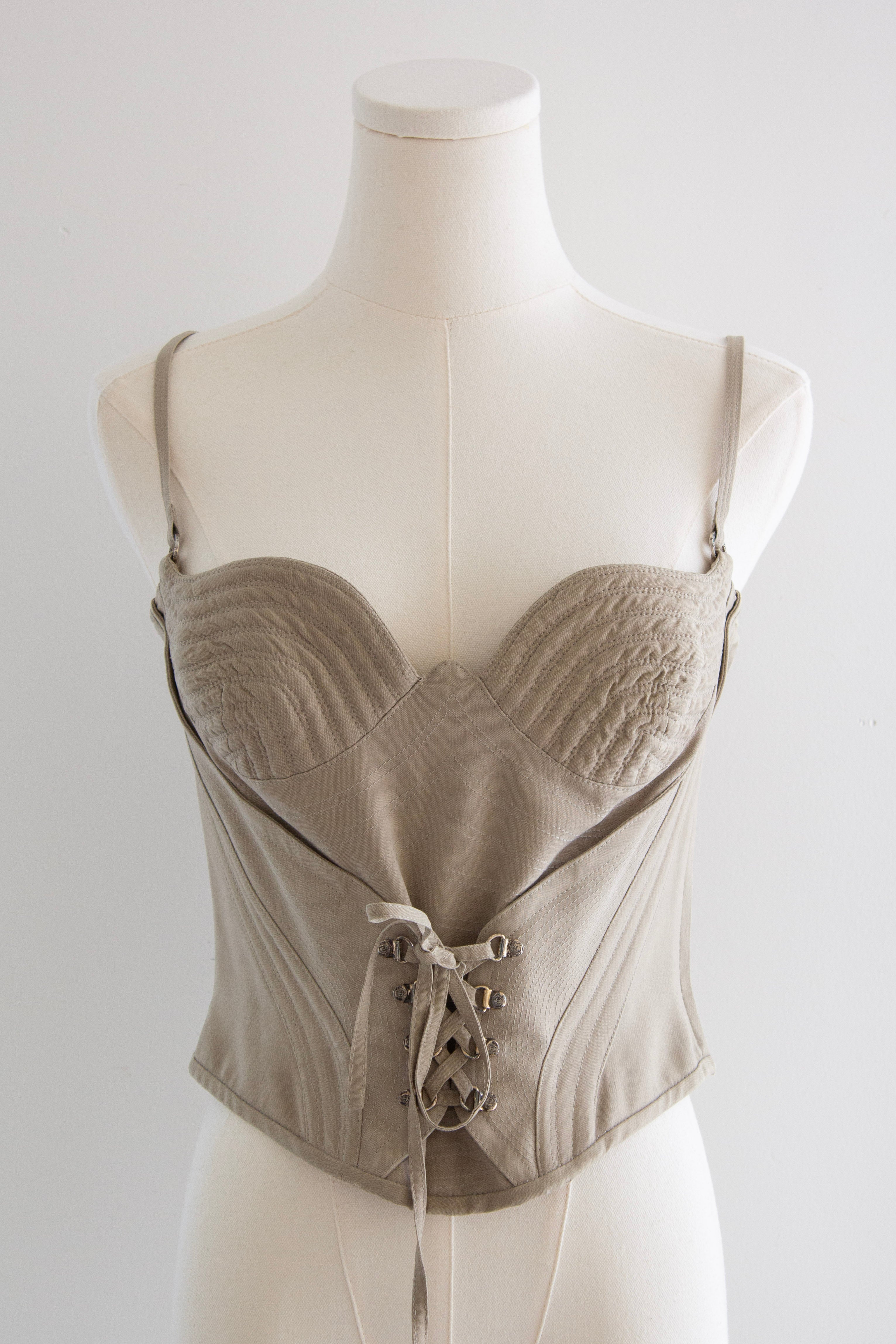 Gianni Versace Couture S/S 1995 Runway Beige Sculpted Corset Top
