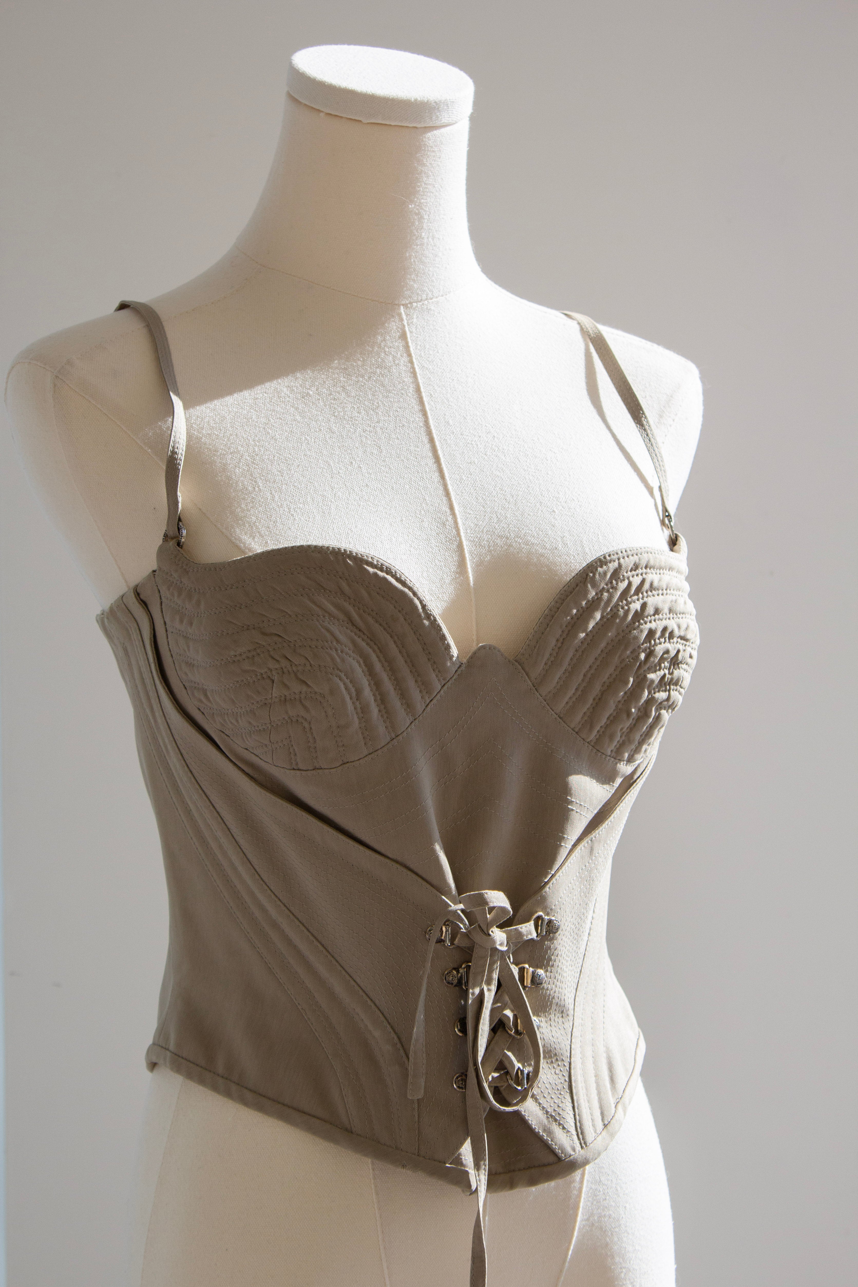 Gianni Versace Couture S/S 1995 Runway Beige Sculpted Corset Top