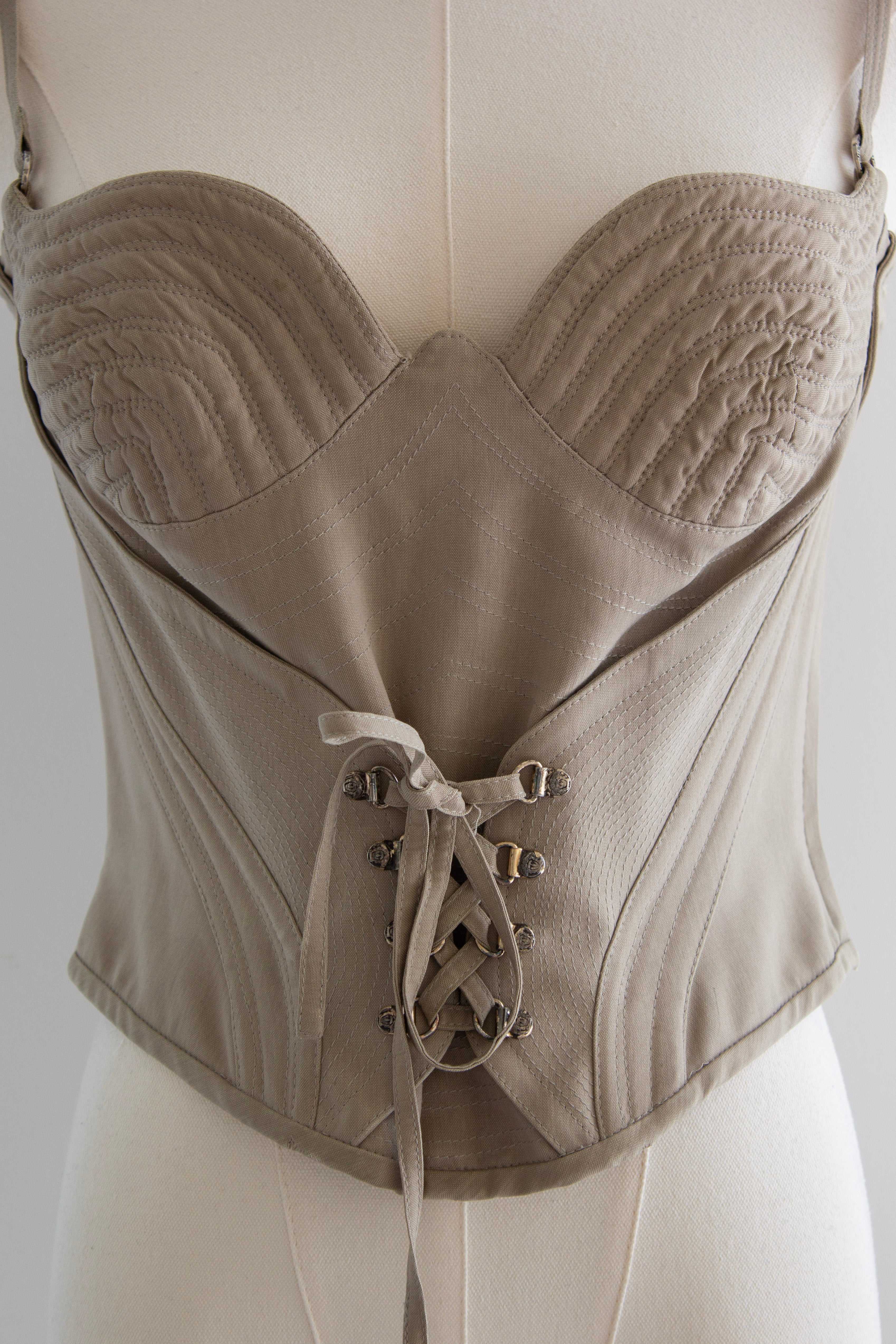 Gianni Versace Couture S/S 1995 Runway Beige Sculpted Corset Top