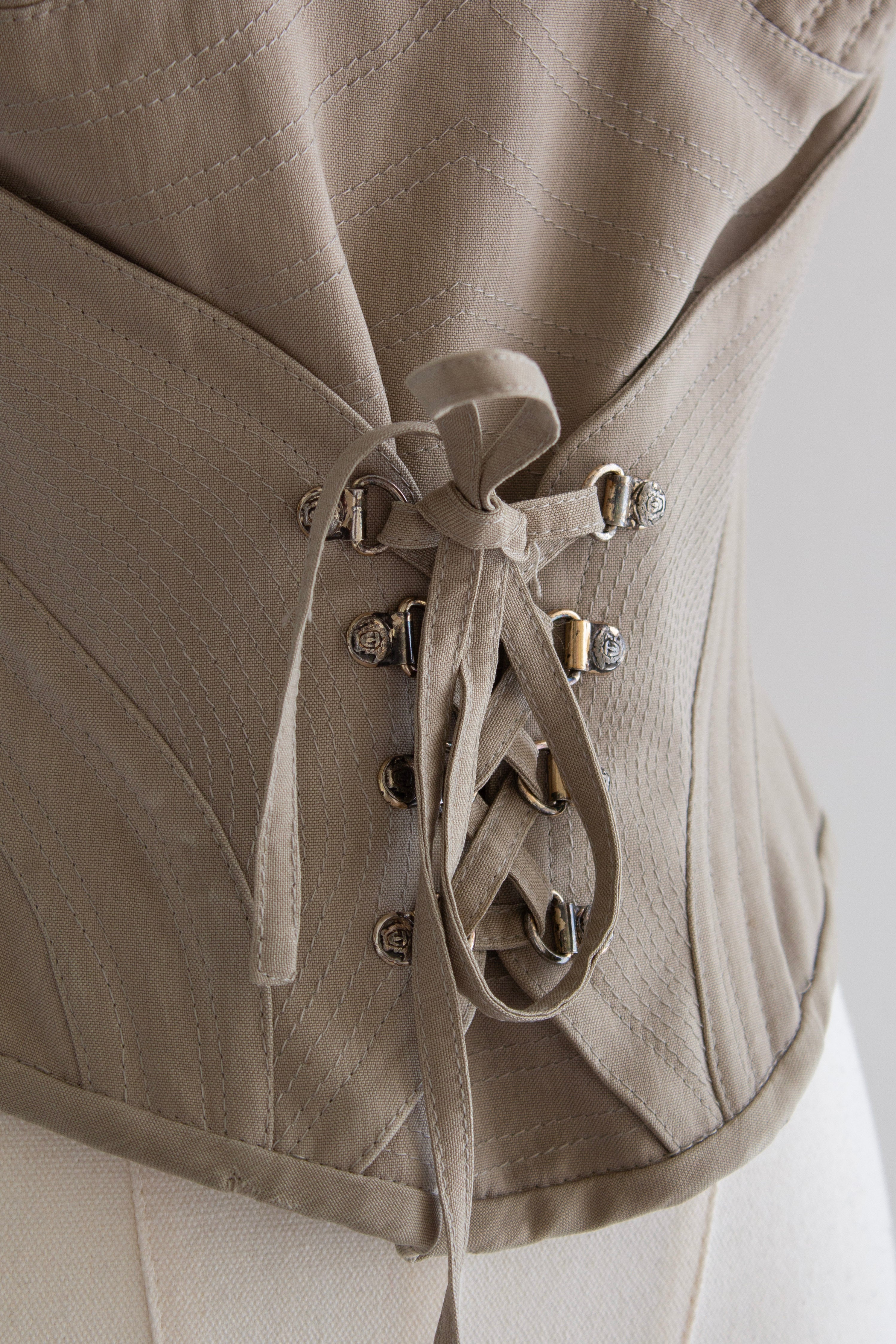 Gianni Versace Couture S/S 1995 Runway Beige Sculpted Corset Top