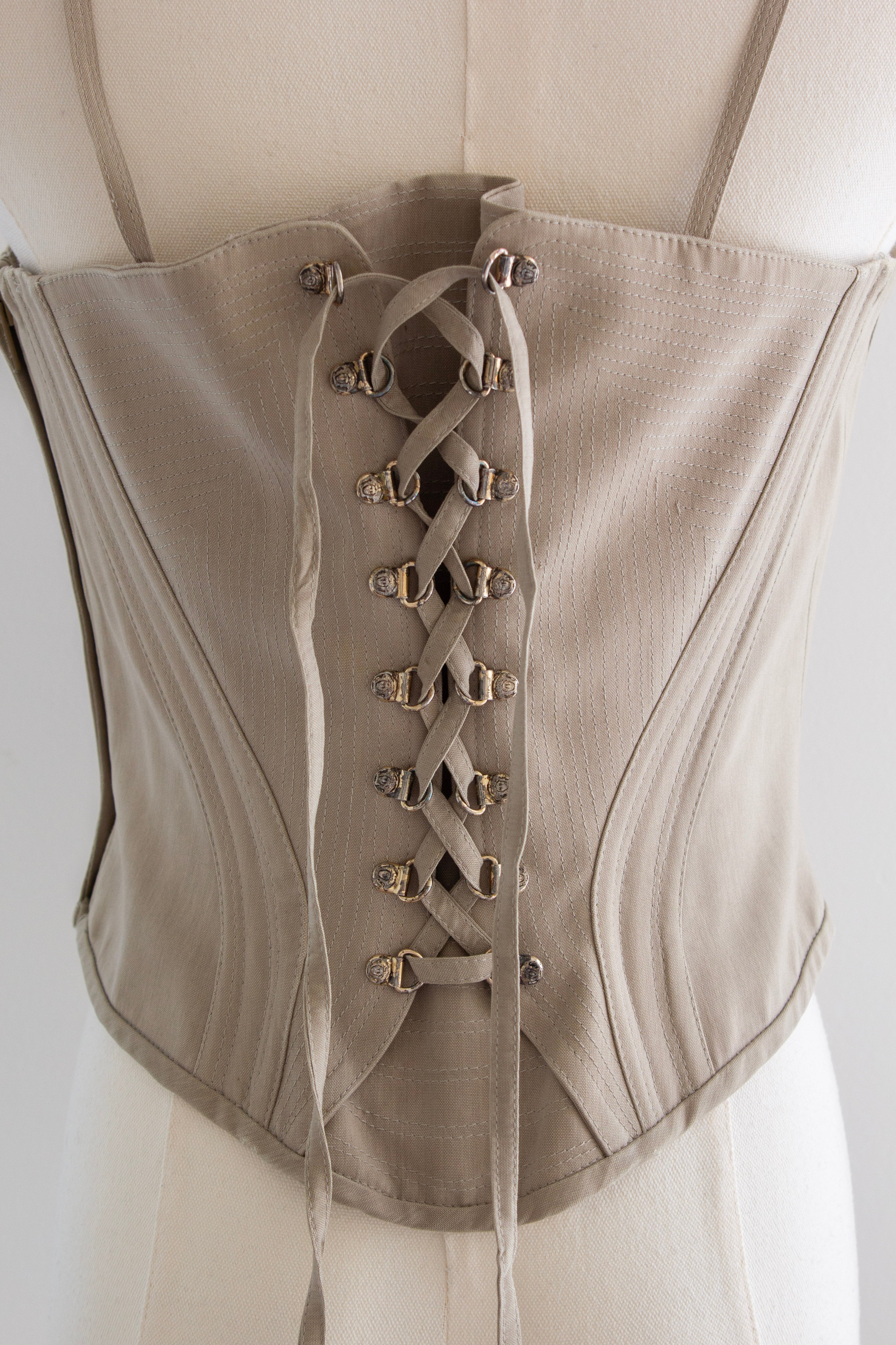 Gianni Versace Couture S/S 1995 Runway Beige Sculpted Corset Top