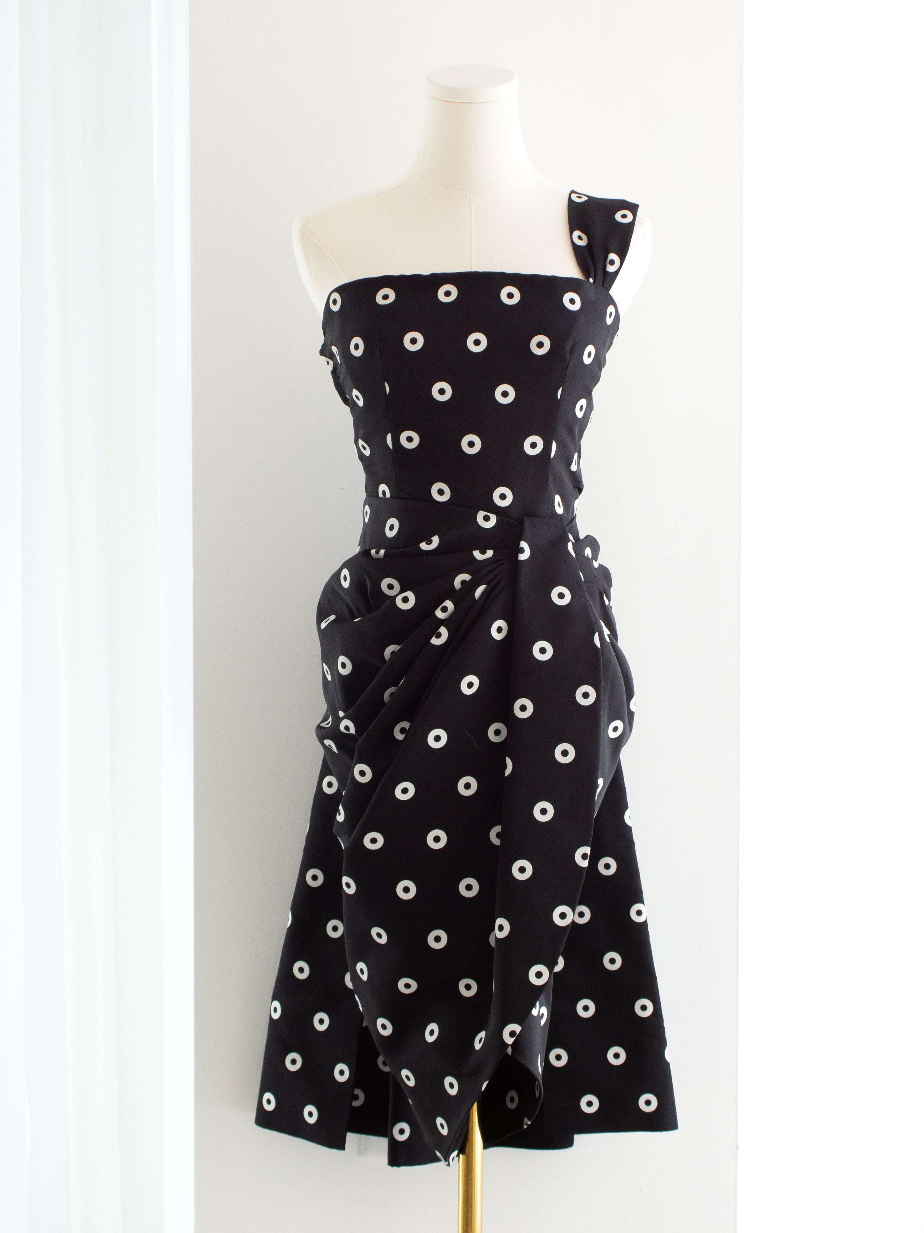Givenchy Haute Couture 1980s Vintage Black White Polka Dot Dress