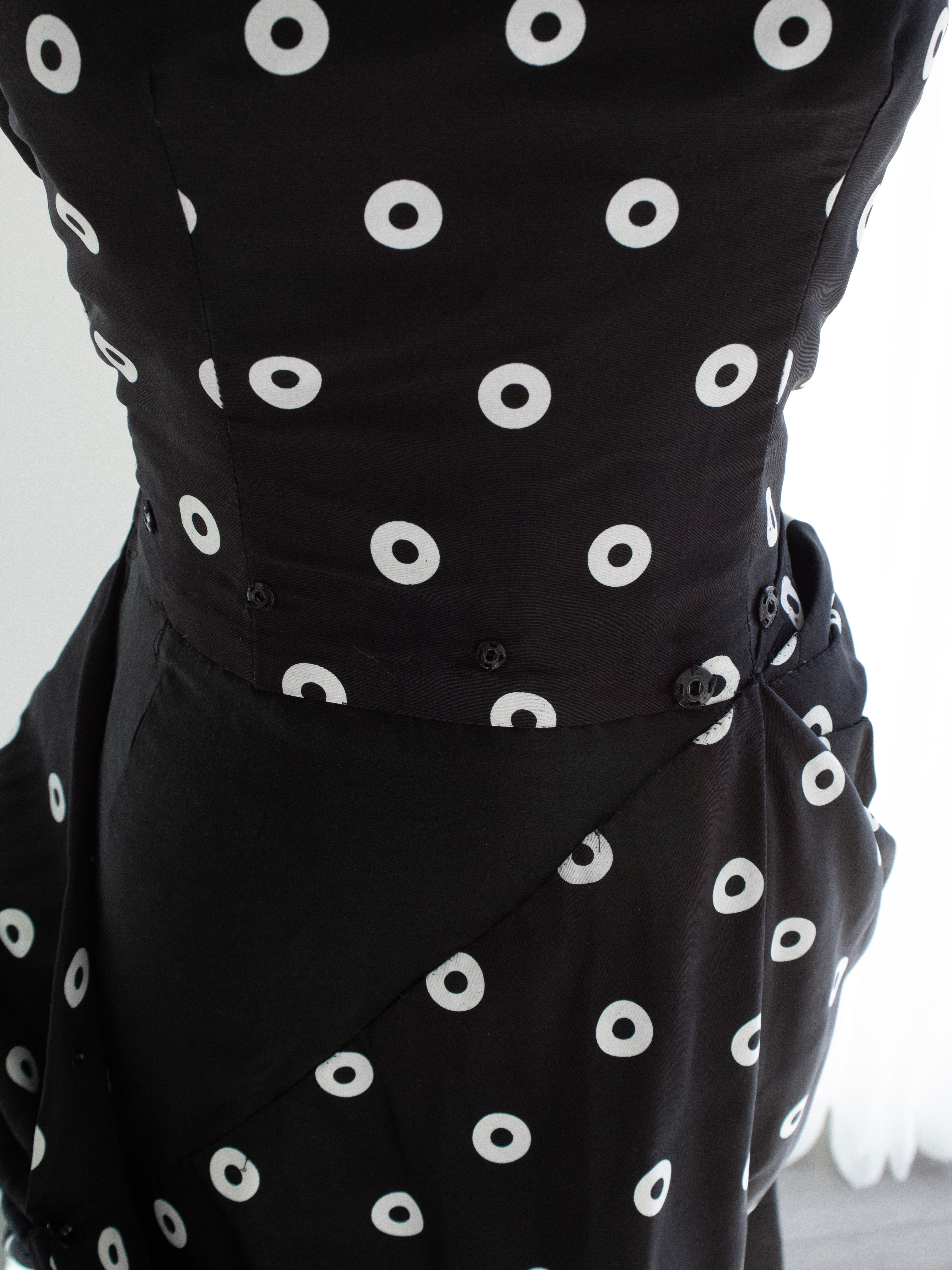 Givenchy Haute Couture 1980s Vintage Black White Polka Dot Dress