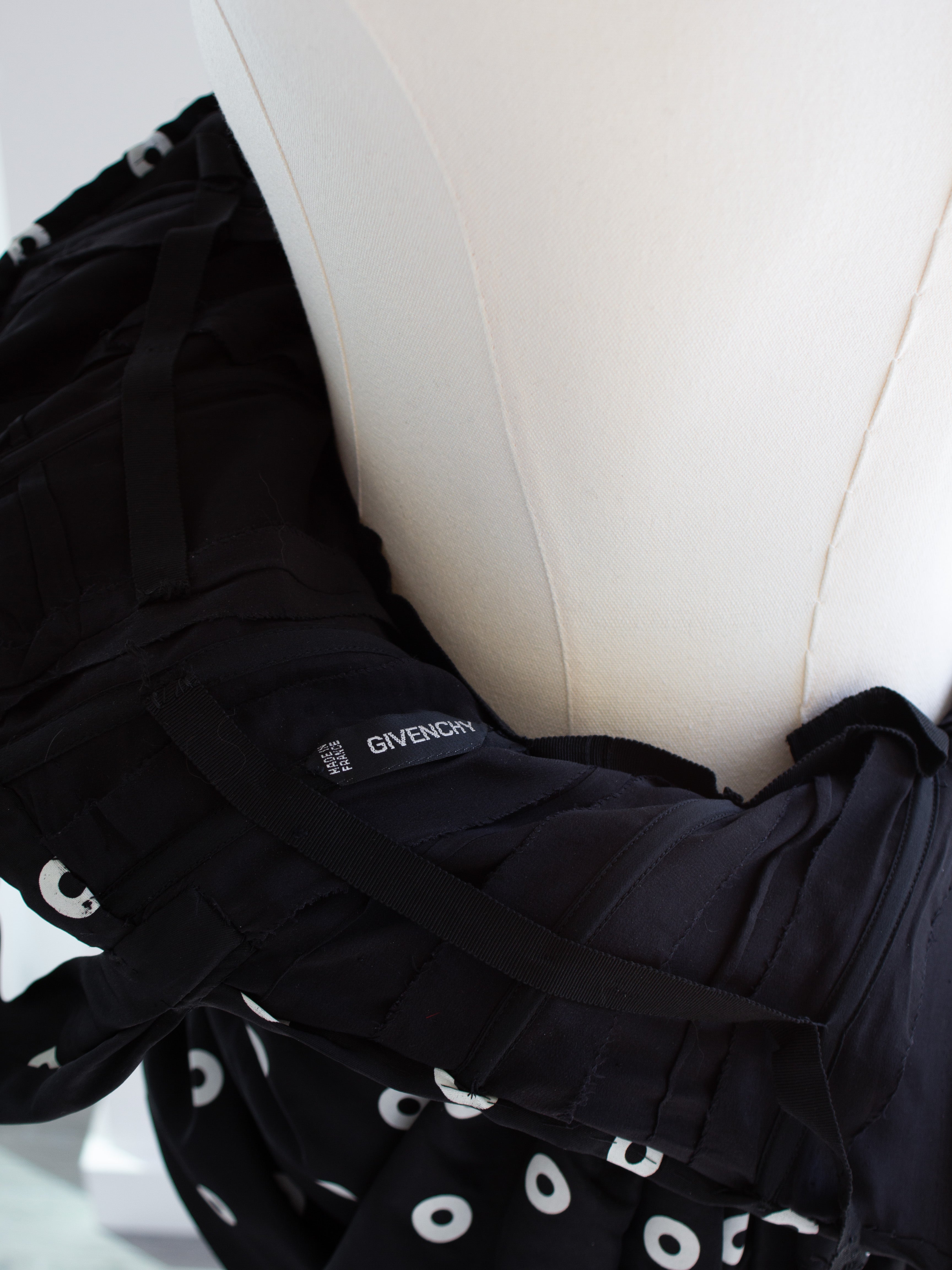 Givenchy Haute Couture 1980s Vintage Black White Polka Dot Dress