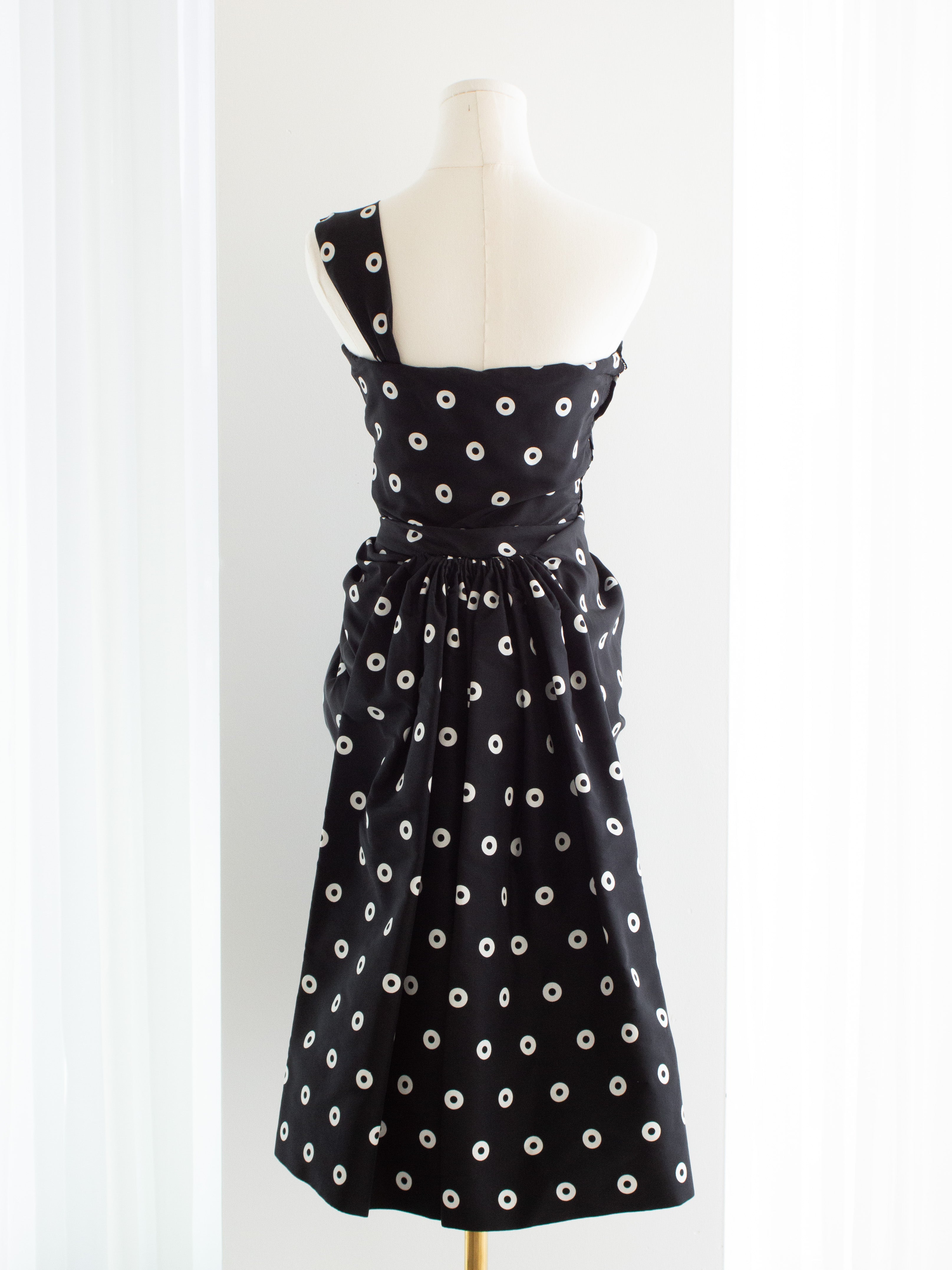 Givenchy Haute Couture 1980s Vintage Black White Polka Dot Dress
