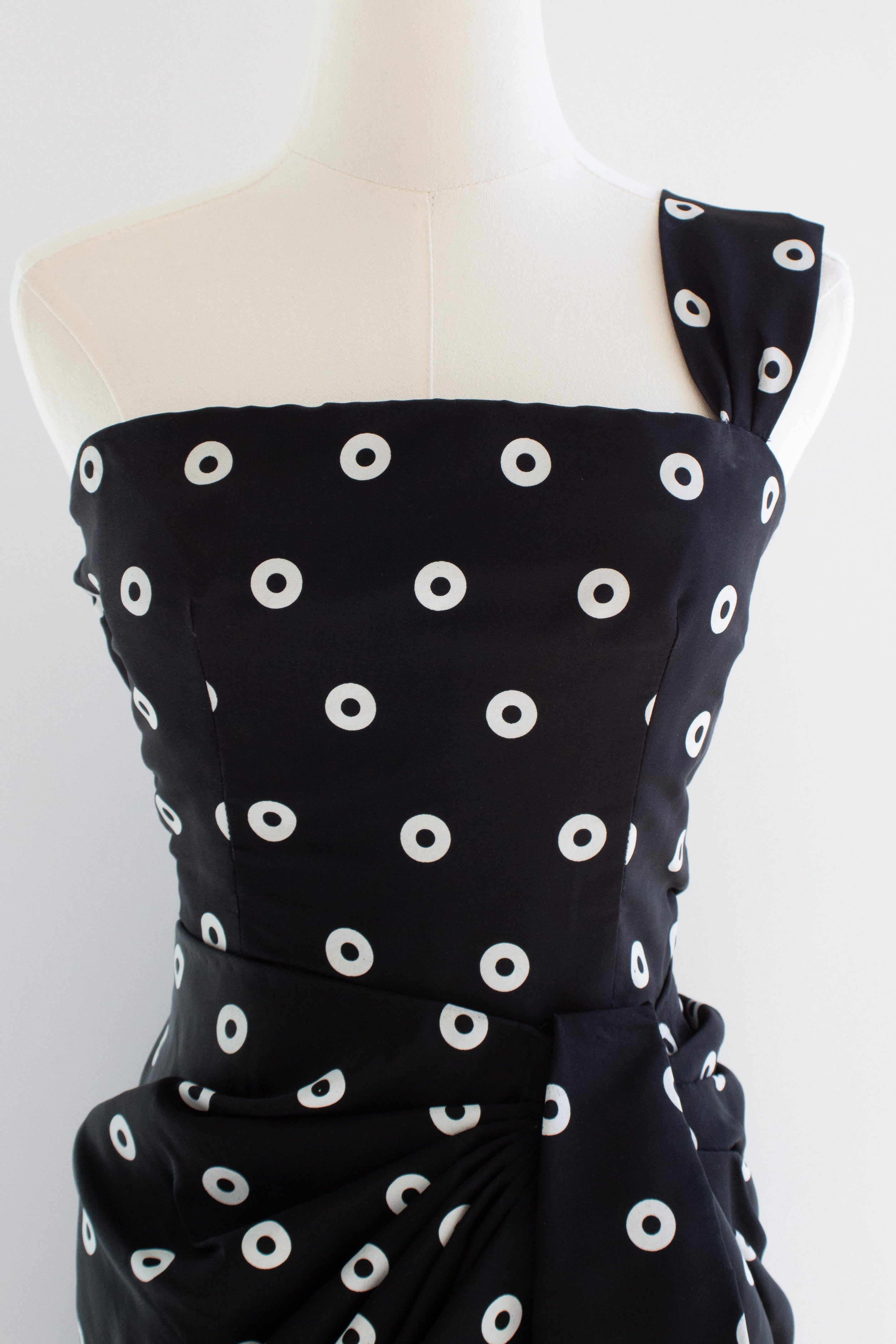 Givenchy Haute Couture 1980s Vintage Black White Polka Dot Dress