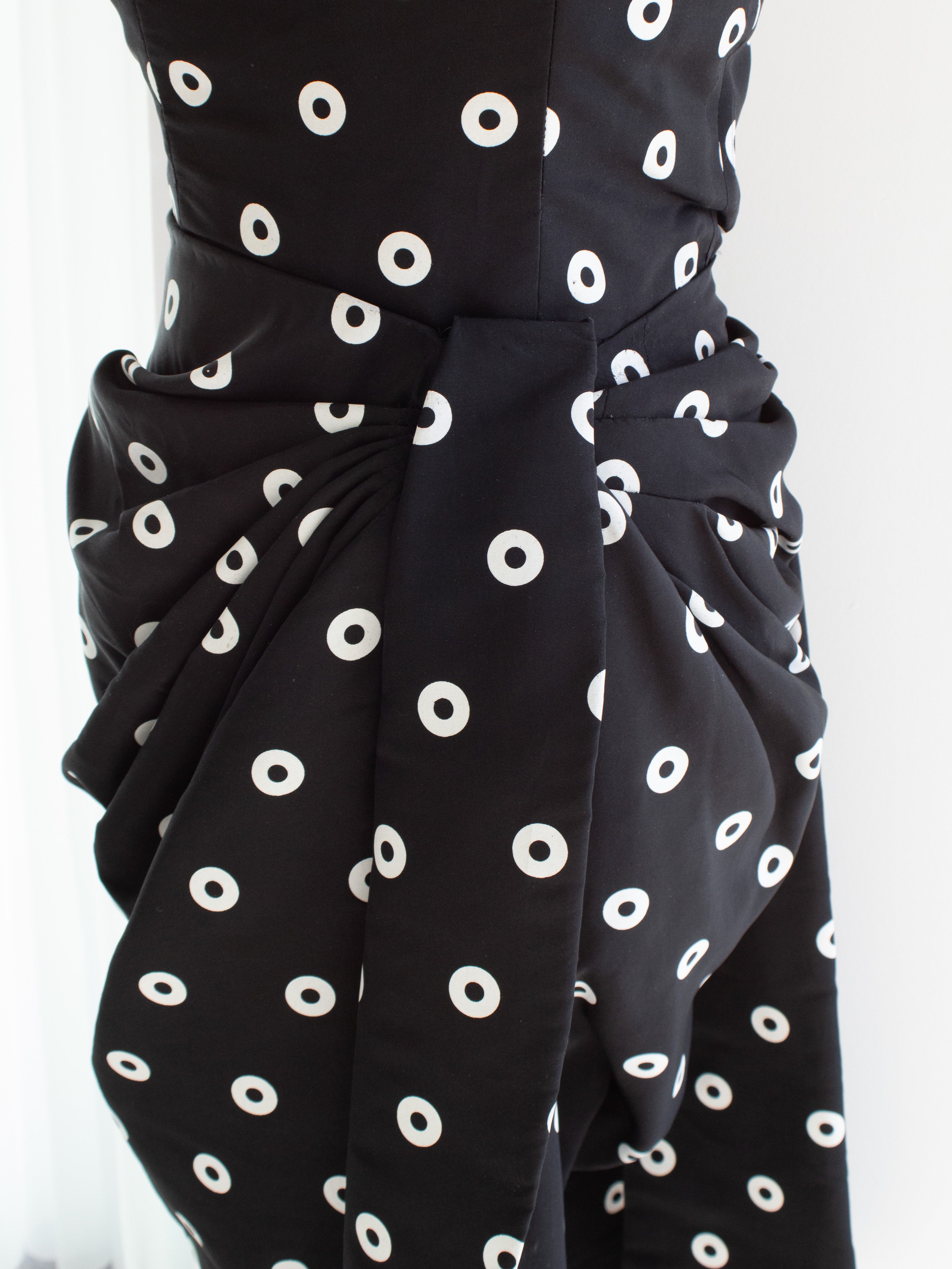 Givenchy Haute Couture 1980s Vintage Black White Polka Dot Dress