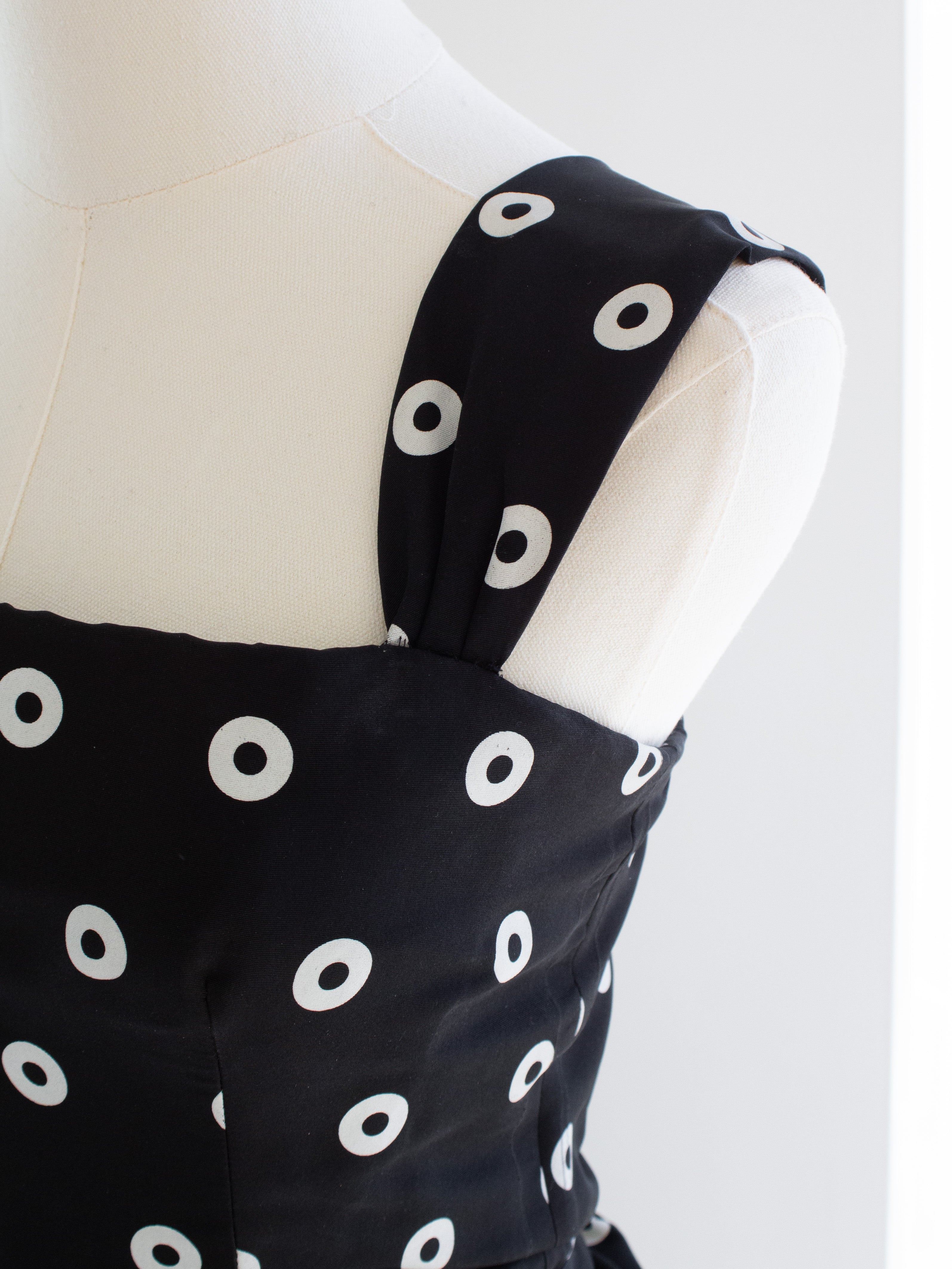 Givenchy Haute Couture 1980s Vintage Black White Polka Dot Dress