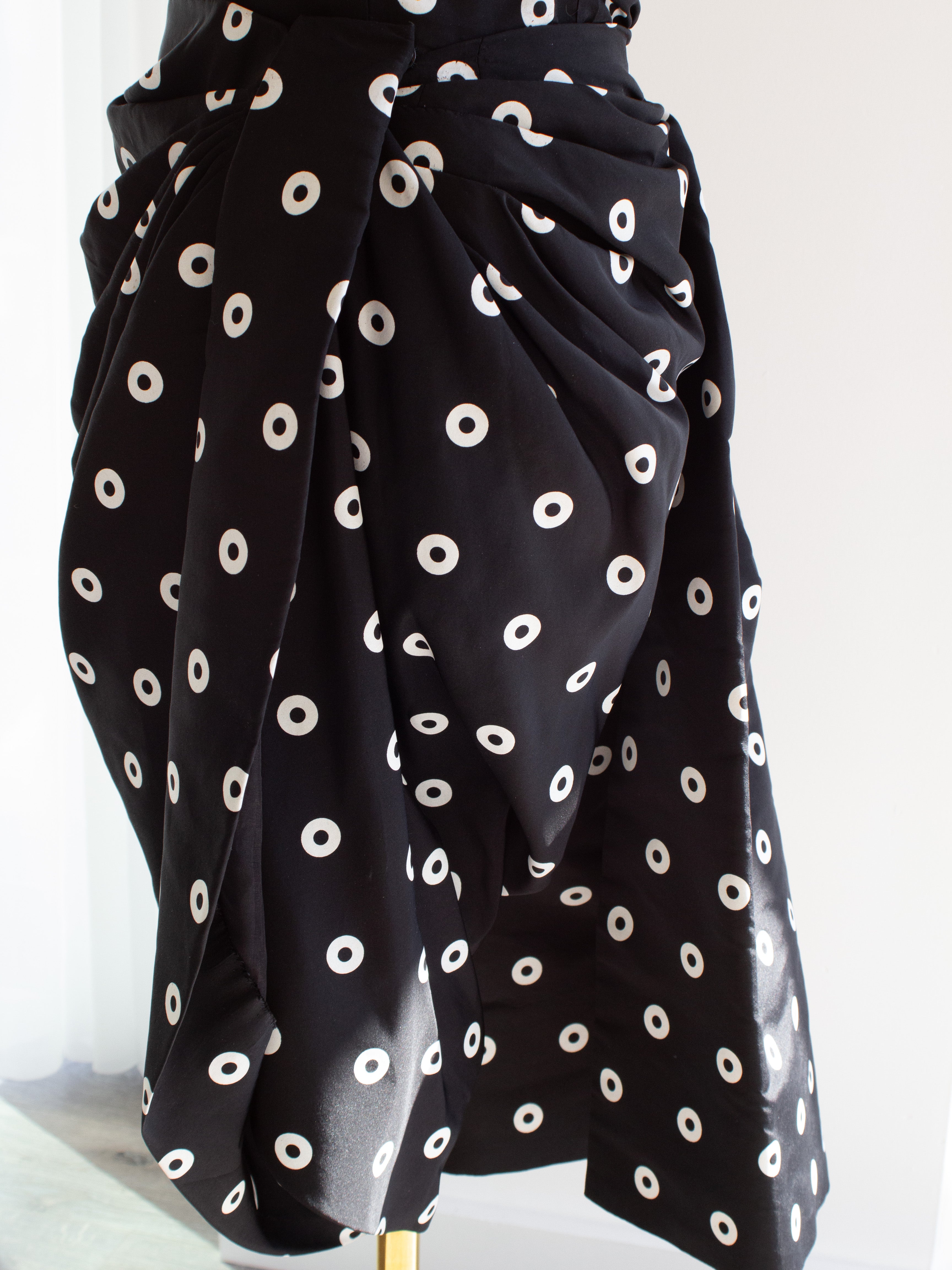 Givenchy Haute Couture 1980s Vintage Black White Polka Dot Dress