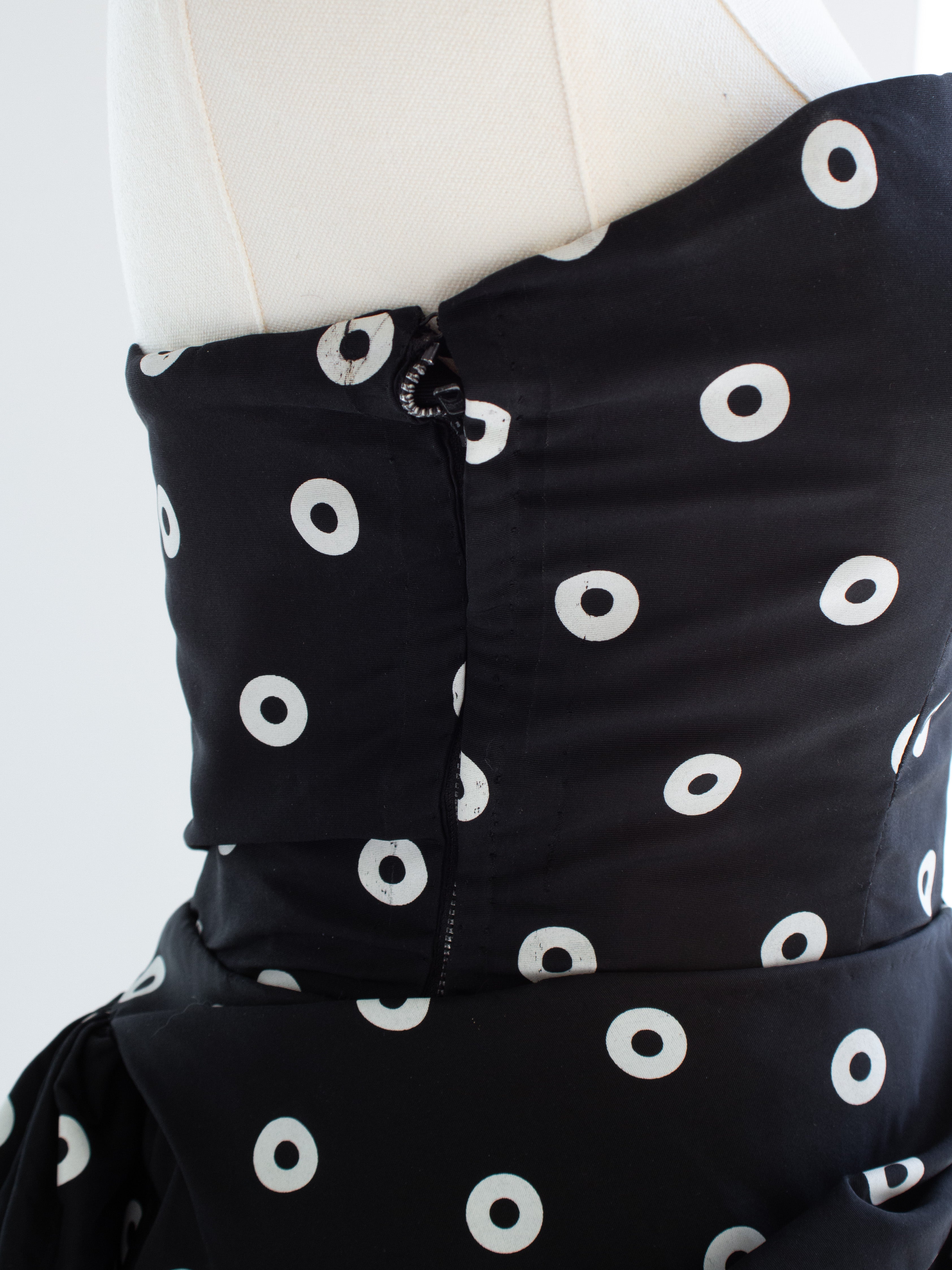 Givenchy Haute Couture 1980s Vintage Black White Polka Dot Dress