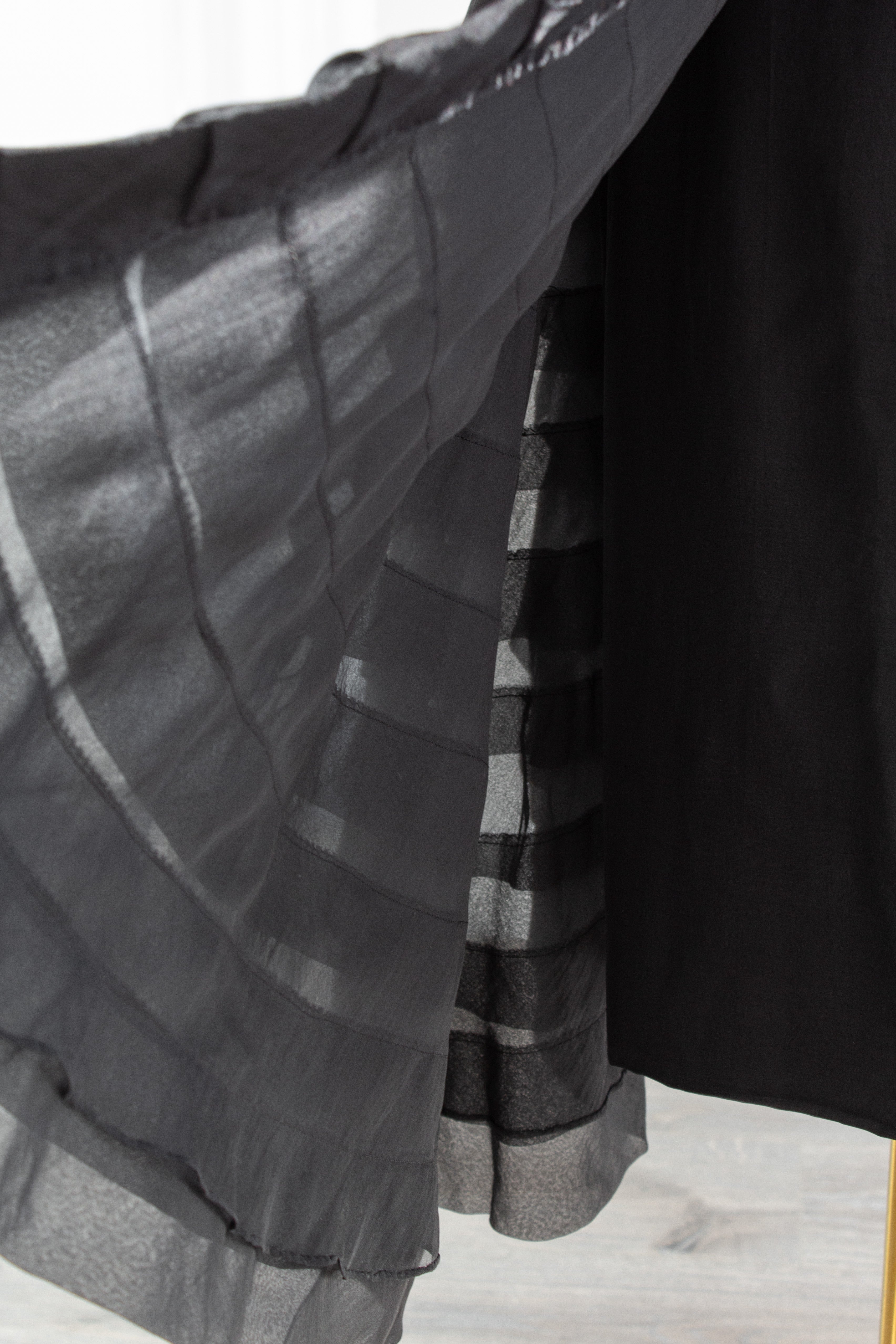 Nina Ricci 1940s Haute Couture Black Tiered Ruffle Strapless Evening Dress